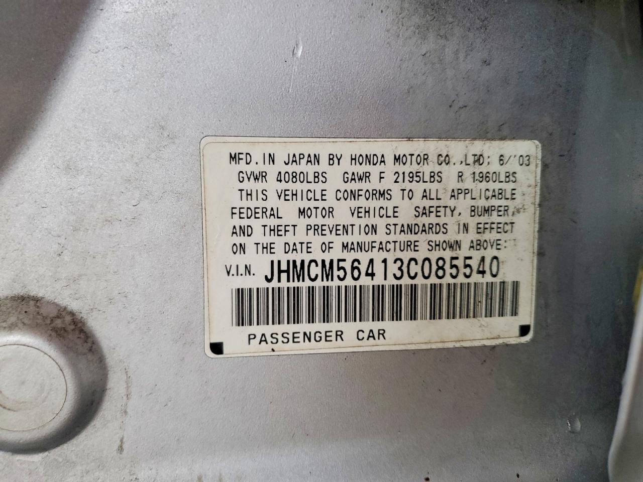 2003 Honda Accord Lx Silver vin: JHMCM56413C085540