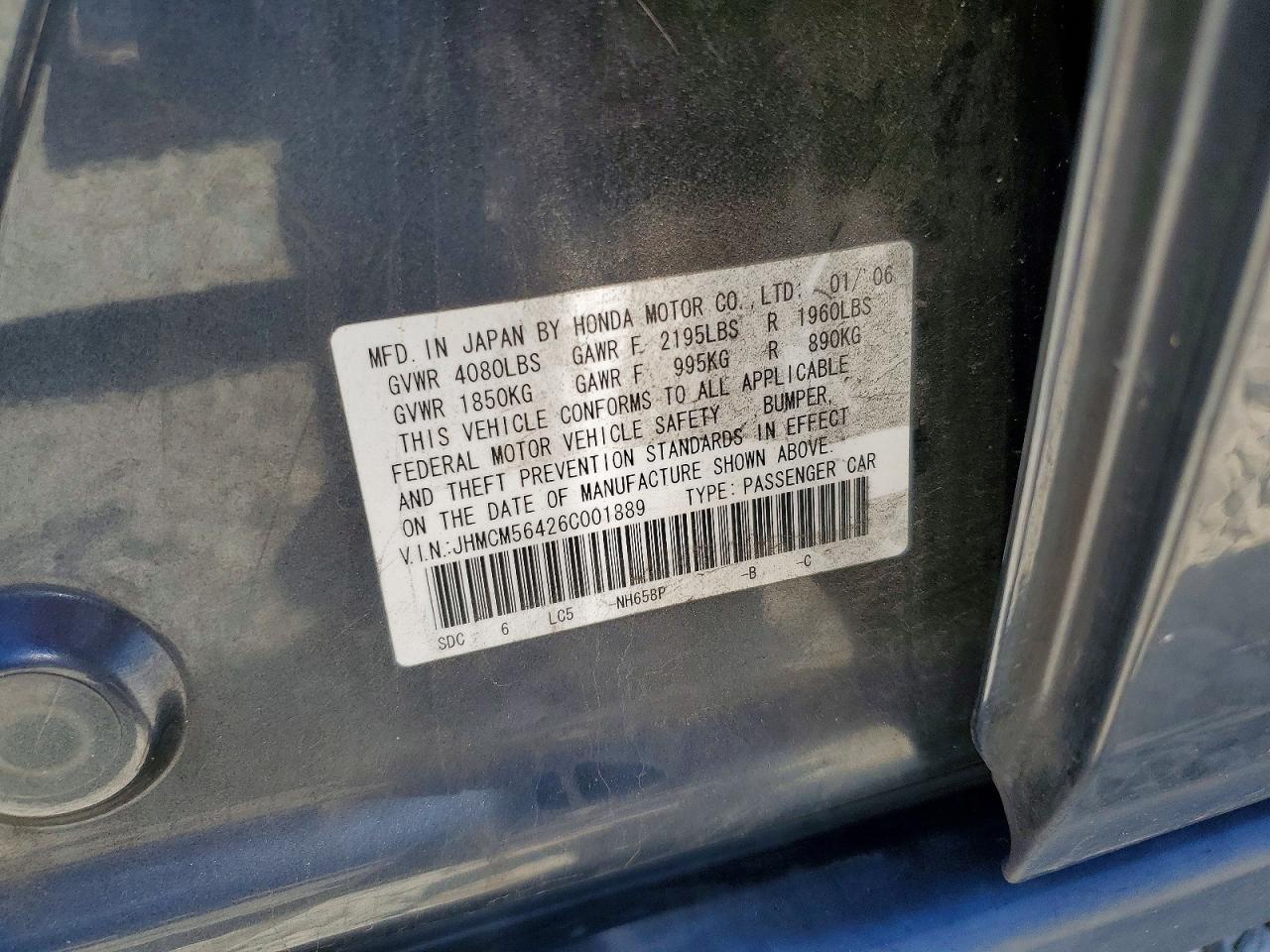 2006 Honda Accord Lx Charcoal vin: JHMCM56426C001889
