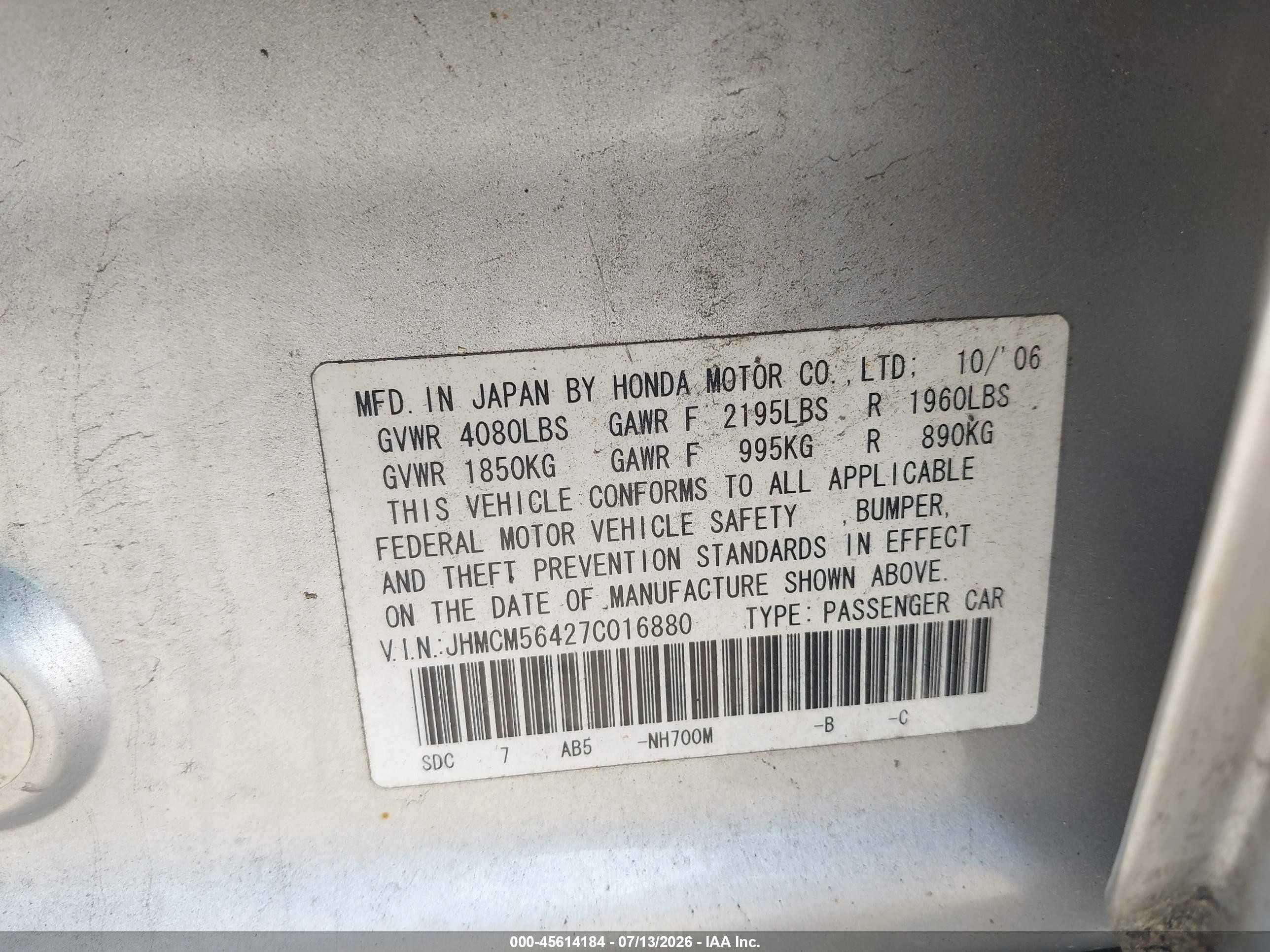 2007 Honda Accord 2.4 Lx Silver vin: JHMCM56427C016880