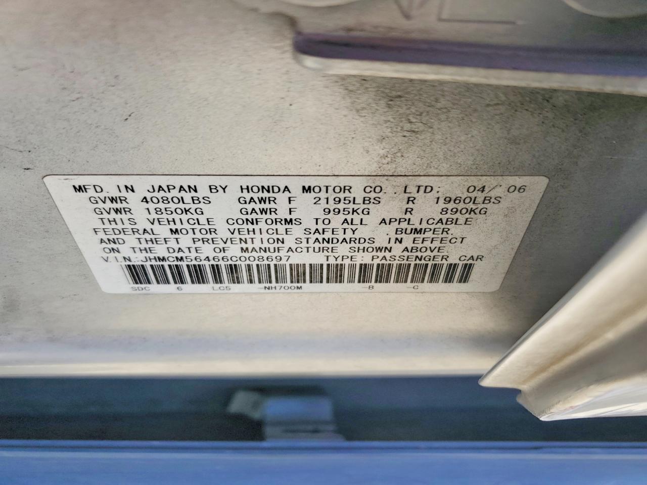 2006 Honda Accord Lx Silver vin: JHMCM56466C008697