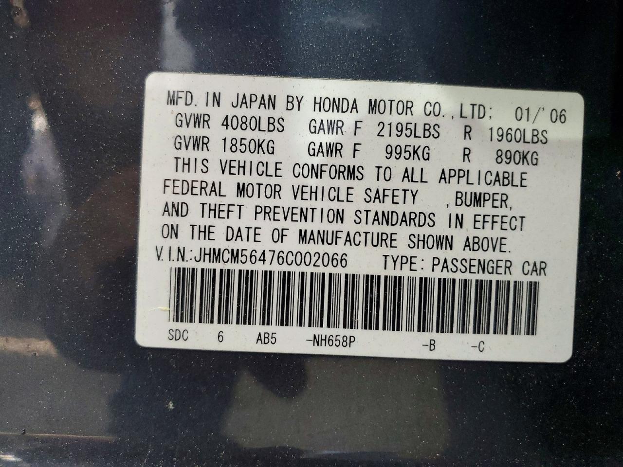 2006 Honda Accord Lx Gray vin: JHMCM56476C002066