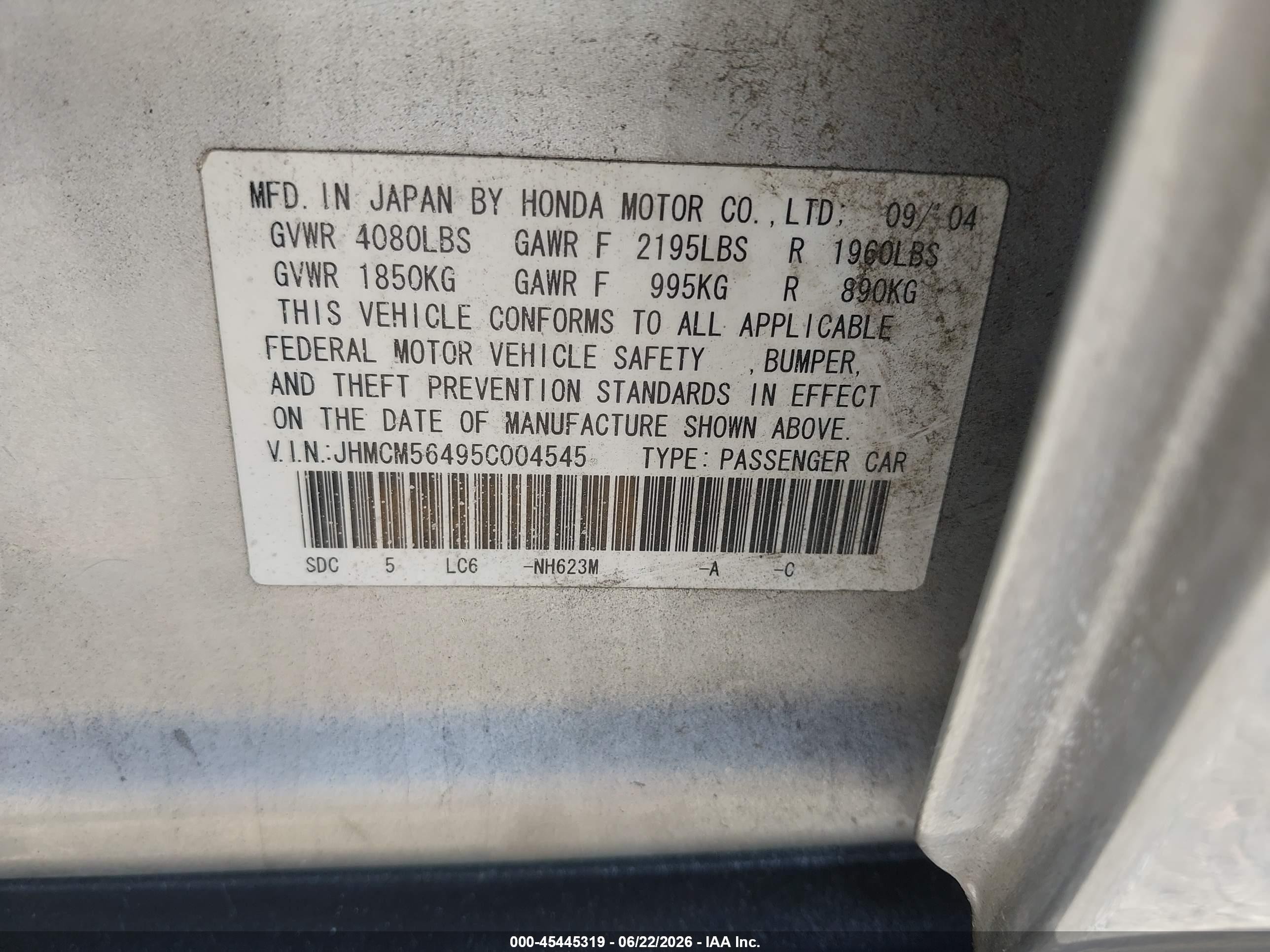 2005 Honda Accord 2.4 Lx Silver vin: JHMCM56495C004545