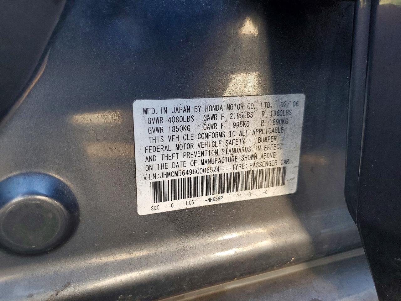 2006 Honda Accord Lx Charcoal vin: JHMCM56496C006524