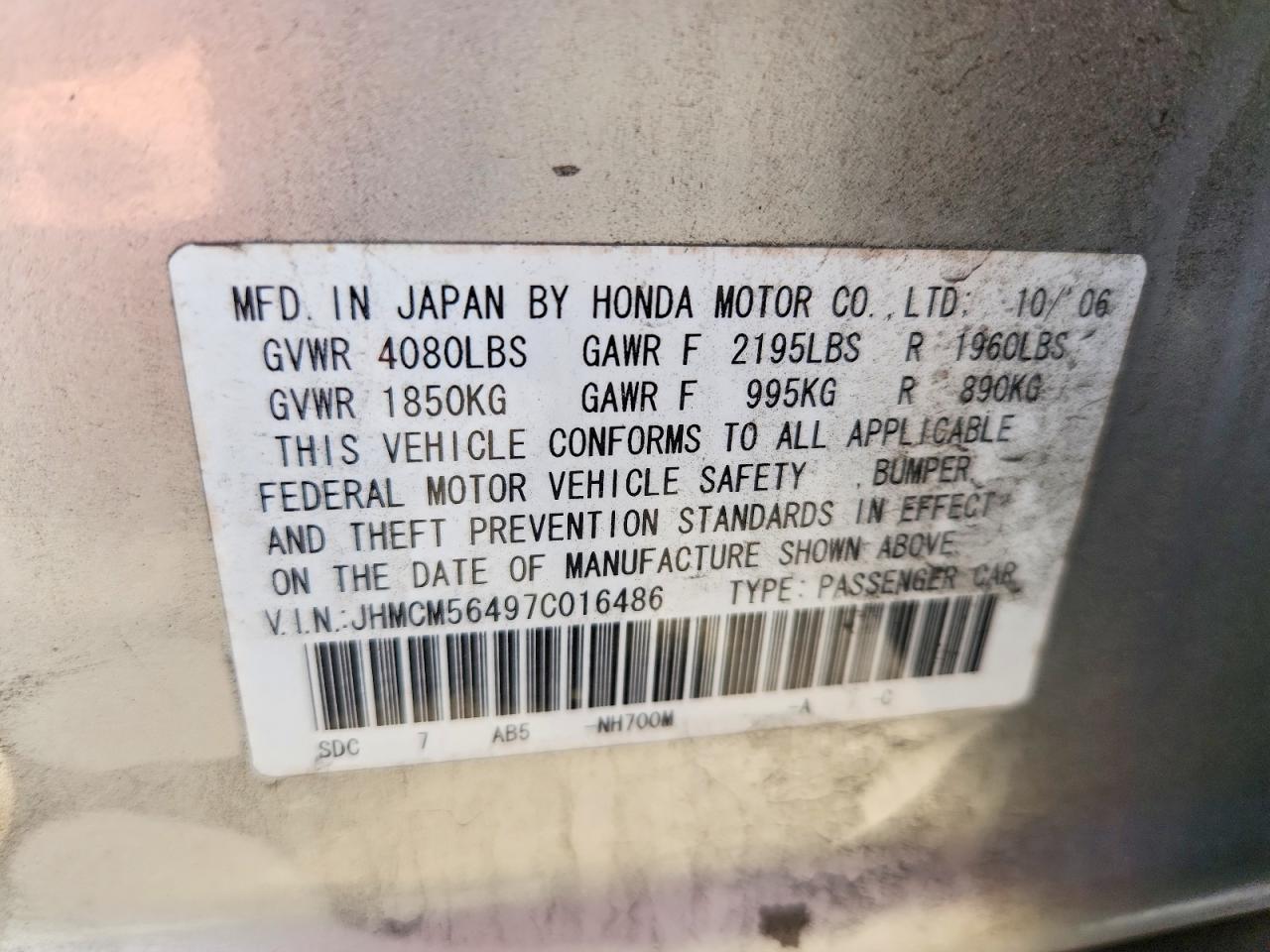 2007 Honda Accord Lx Silver vin: JHMCM56497C016486