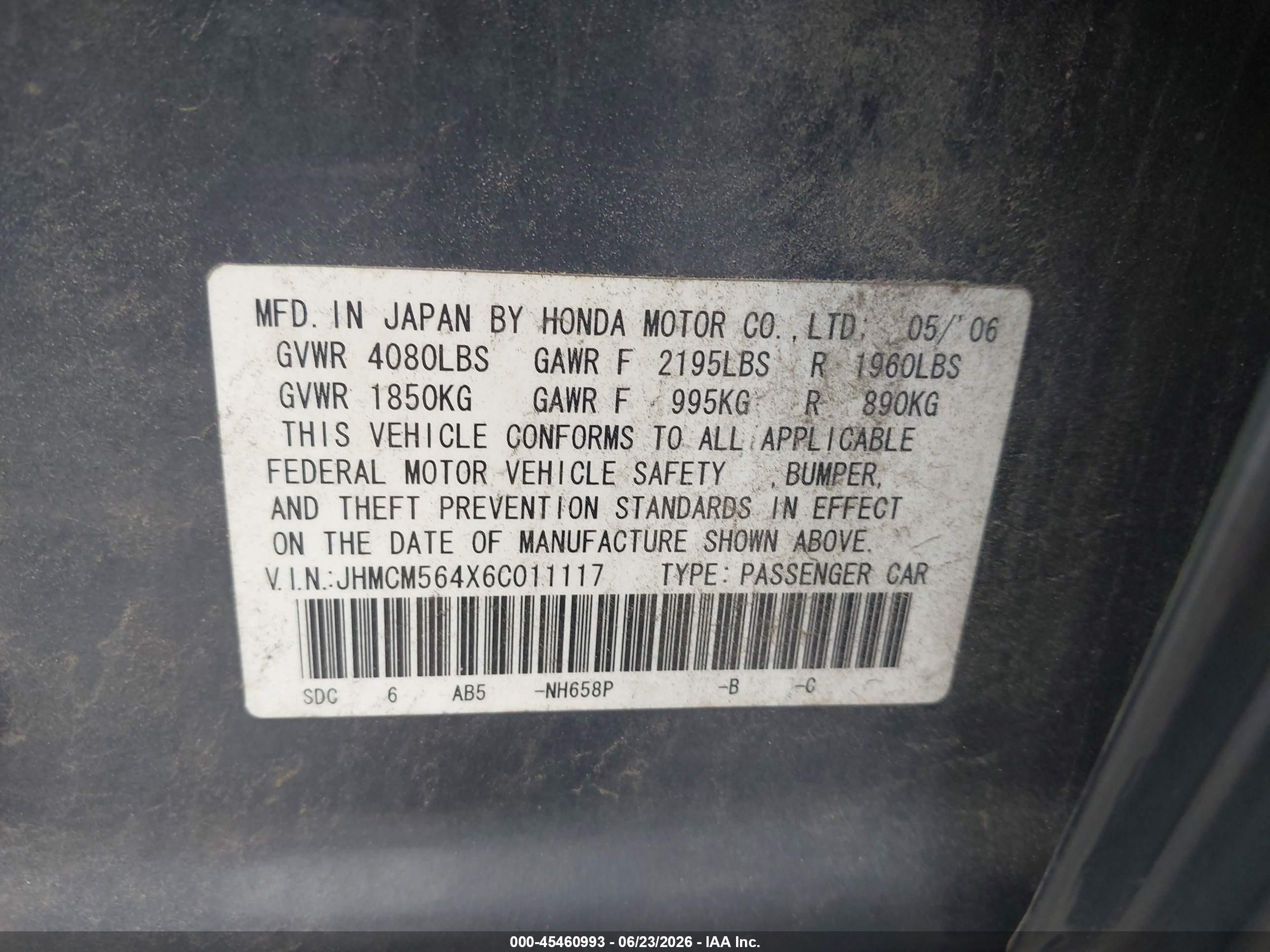 2006 Honda Accord 2.4 Lx Navy vin: JHMCM564X6C011117