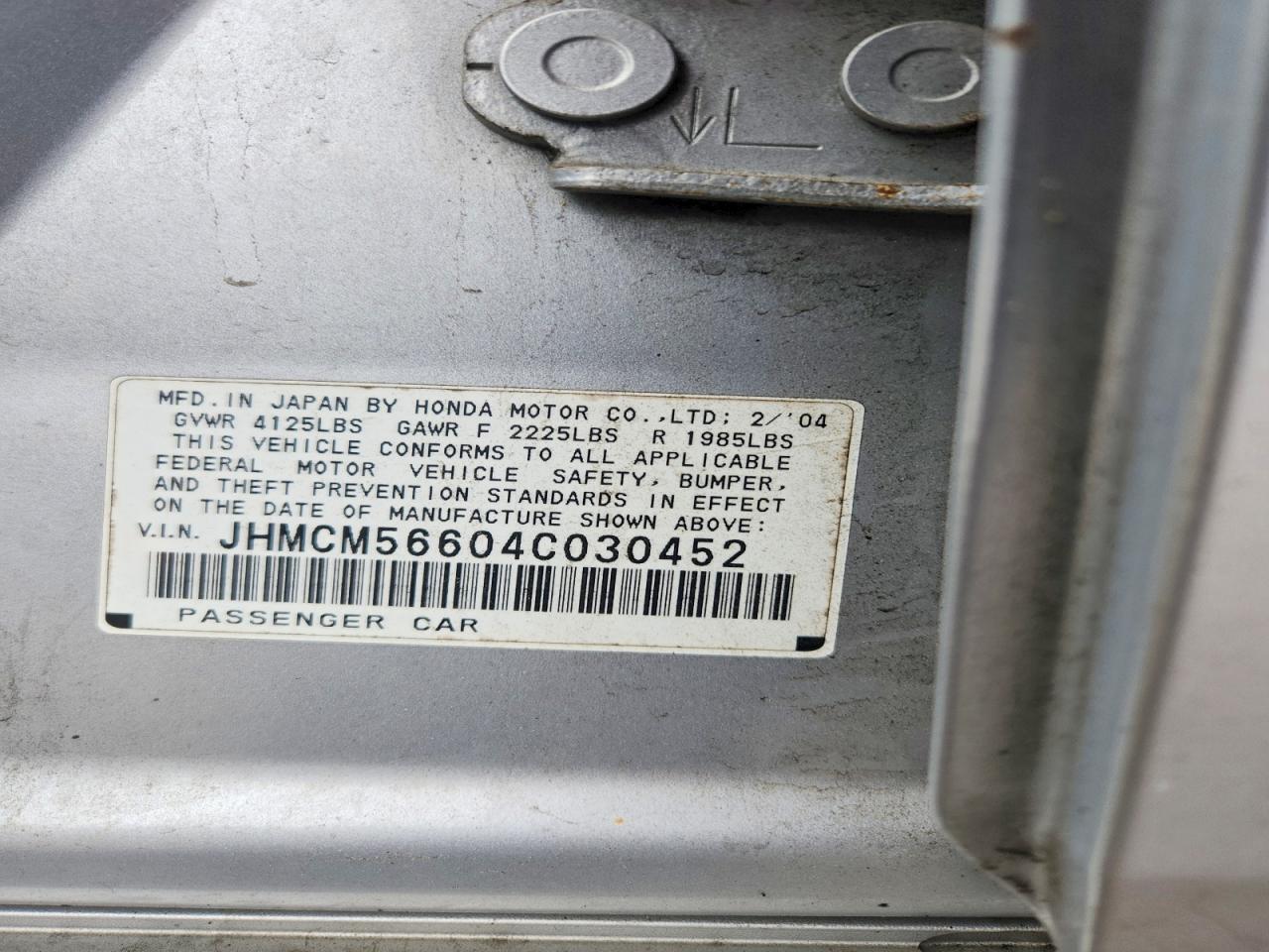 2004 Honda Accord Ex Silver vin: JHMCM56604C030452