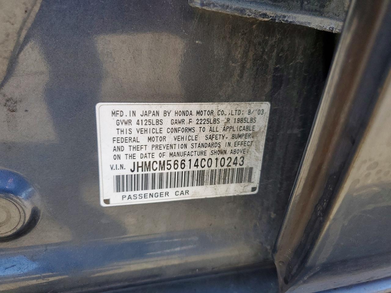 2004 Honda Accord Ex Charcoal vin: JHMCM56614C010243