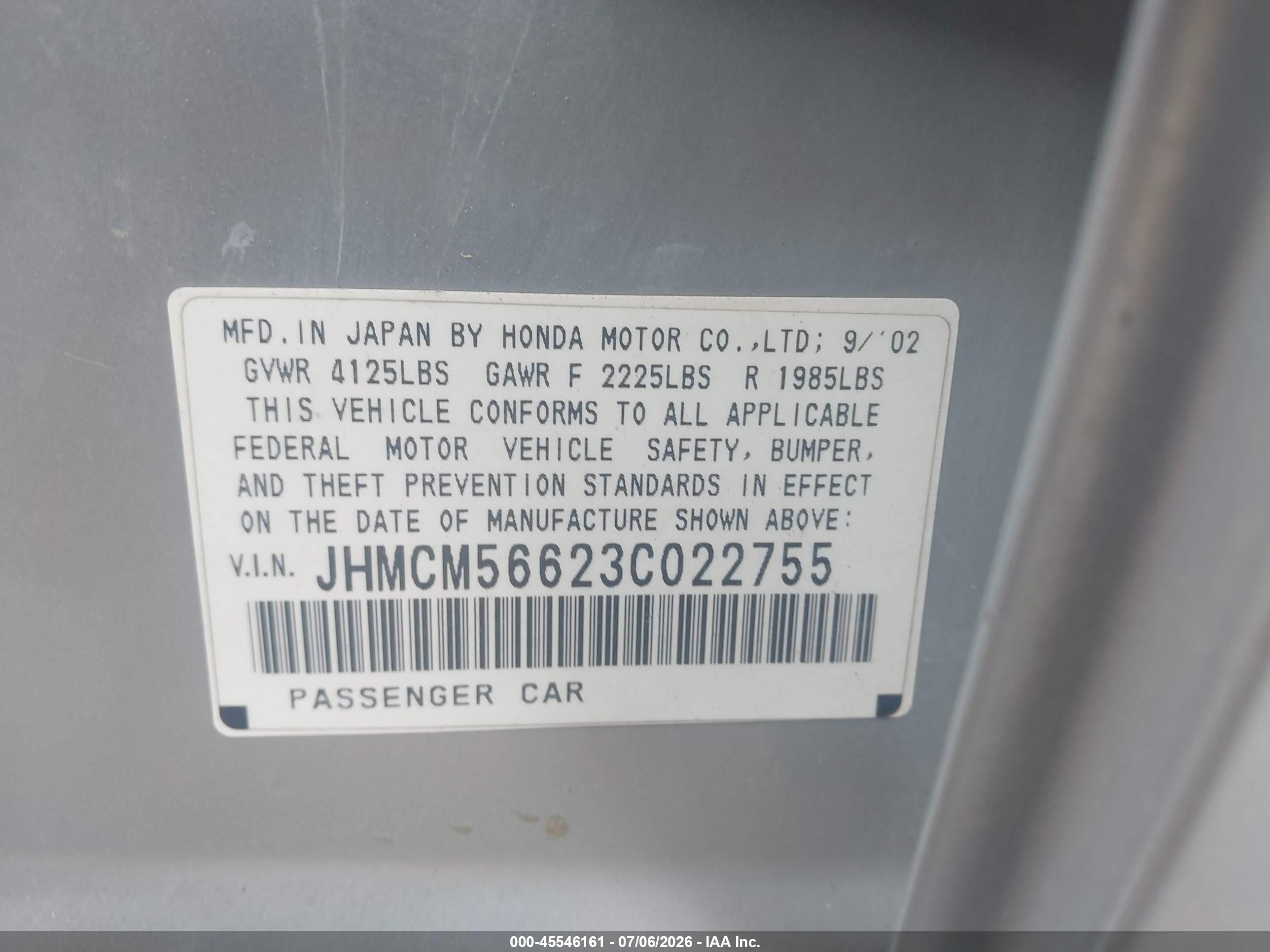 2003 Honda Accord Sdn Ex Silver vin: JHMCM56623C022755