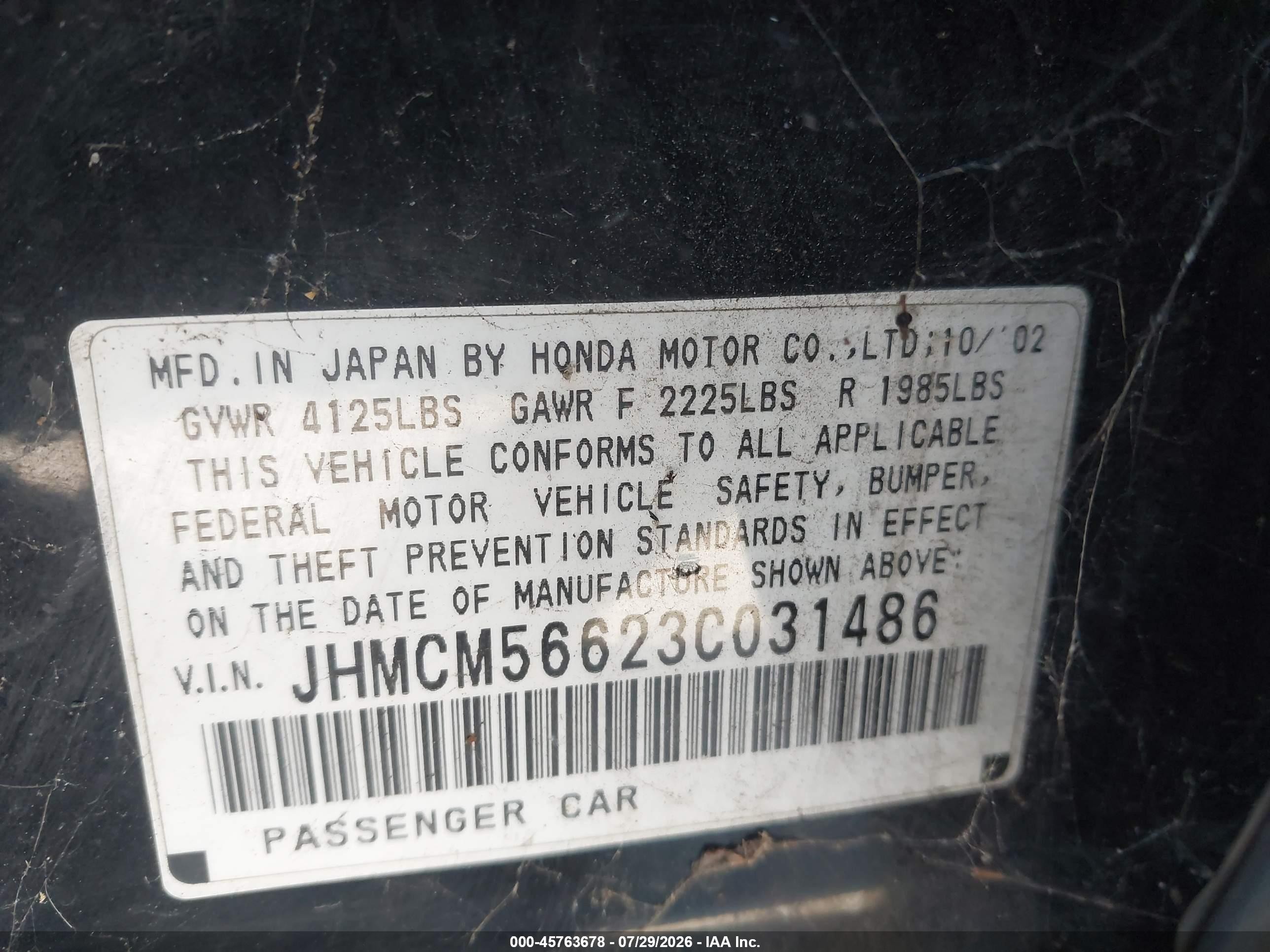 2003 Honda Accord 2.4 Ex Black vin: JHMCM56623C031486