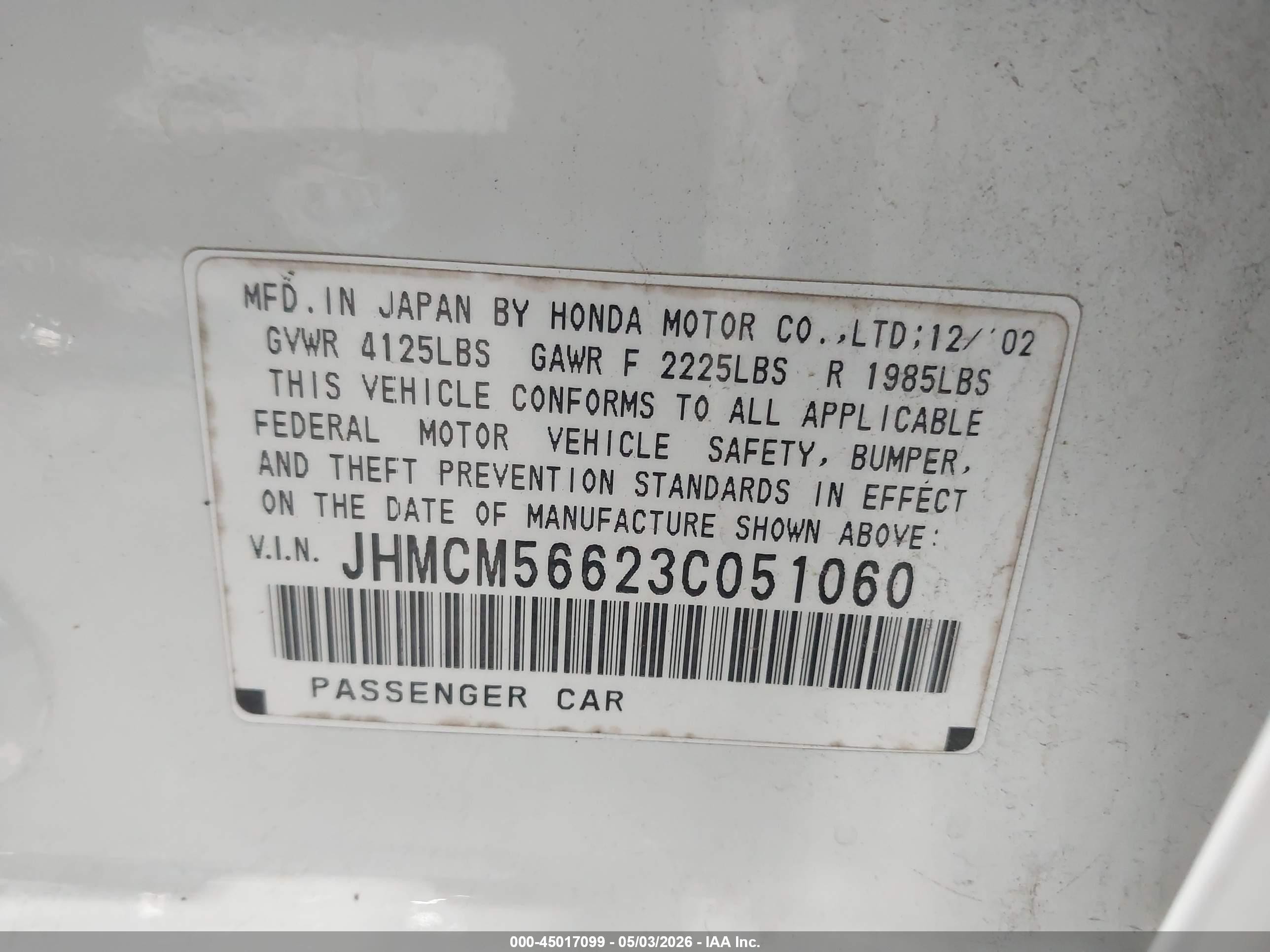 2003 Honda Accord 2.4 Ex White vin: JHMCM56623C051060