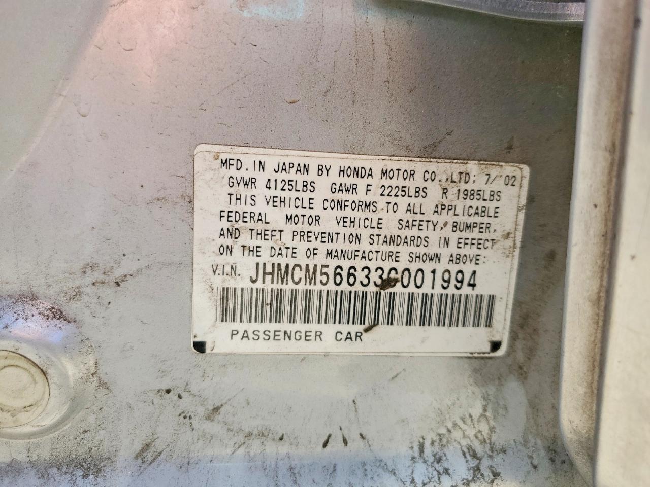 2003 Honda Accord Ex Silver vin: JHMCM56633C001994