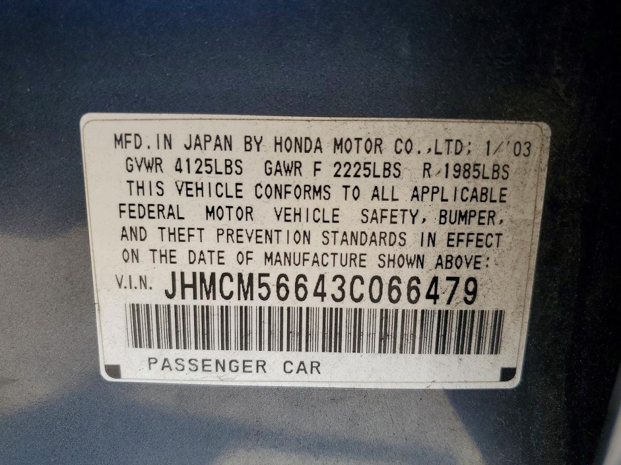 2003 Honda Accord Ex Gray vin: JHMCM56643C066479