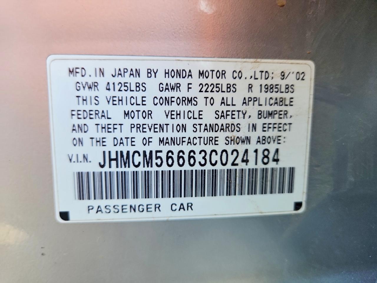 2003 Honda Accord Silver vin: JHMCM56663C024184