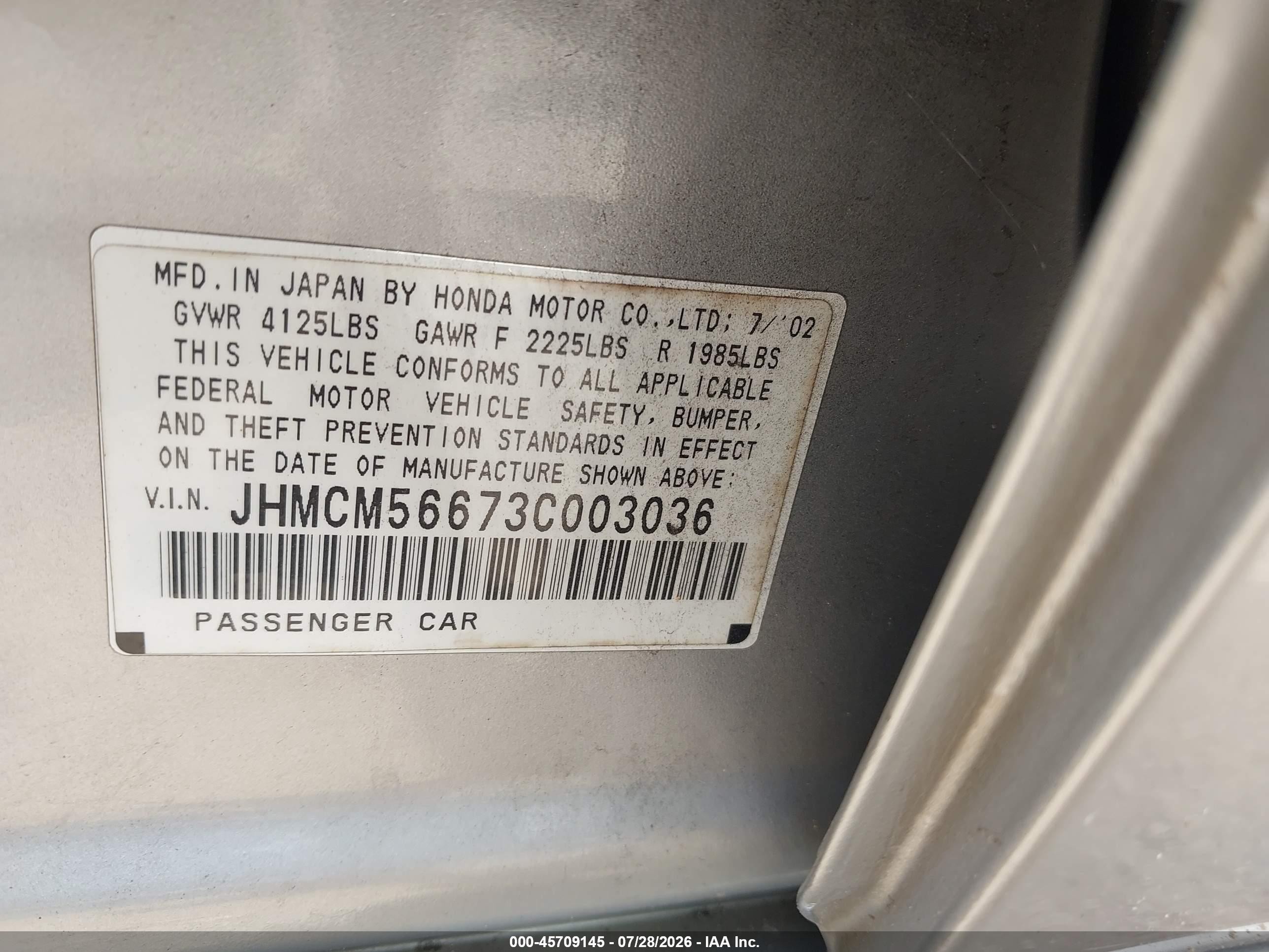 2003 Honda Accord 2.4 Ex Silver vin: JHMCM56673C003036