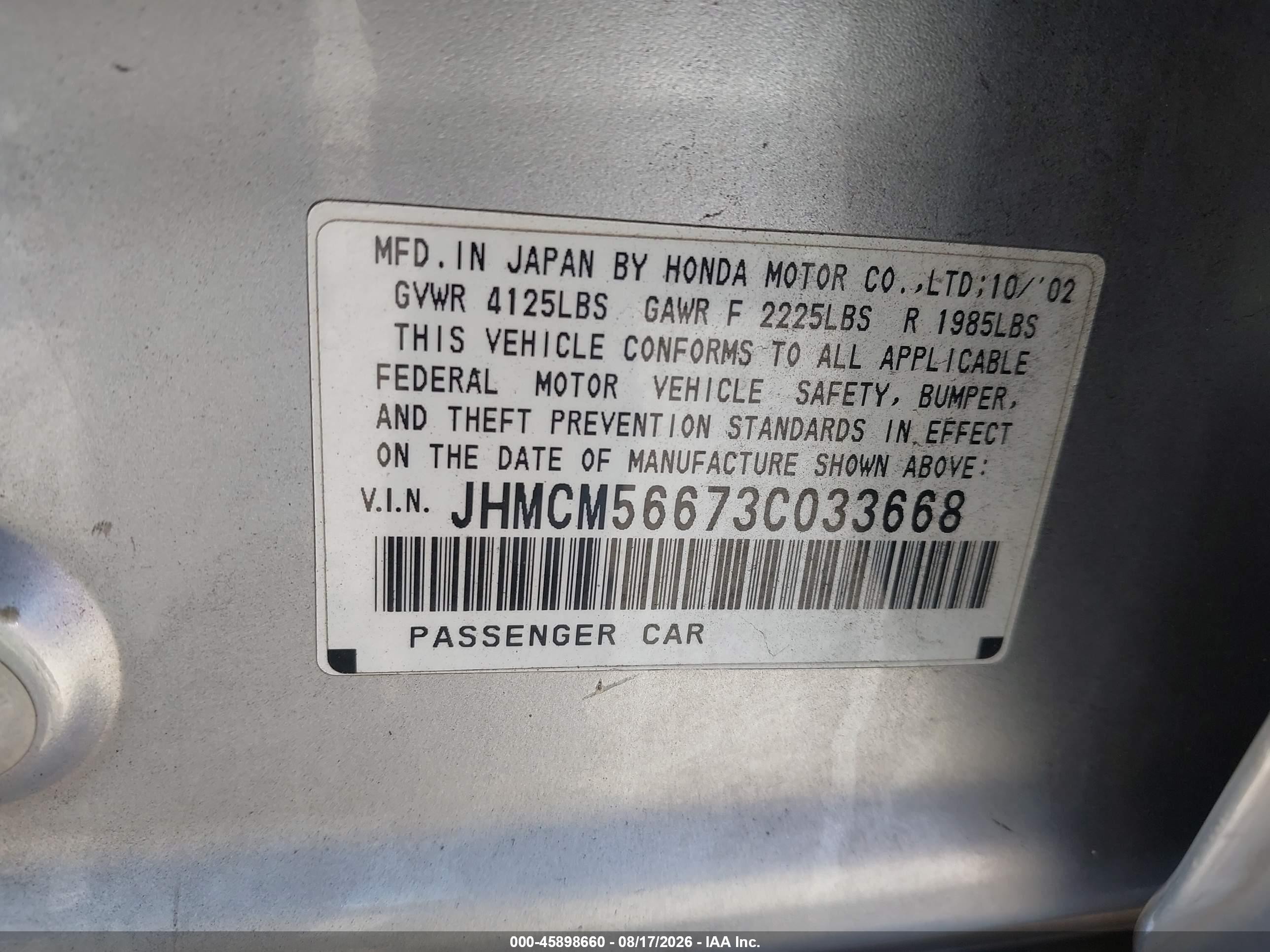 2003 Honda Accord 2.4 Ex Silver vin: JHMCM56673C033668