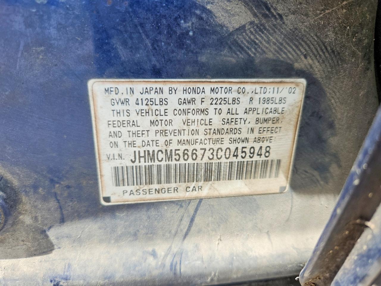 2003 Honda Accord Ex Blue vin: JHMCM56673C045948