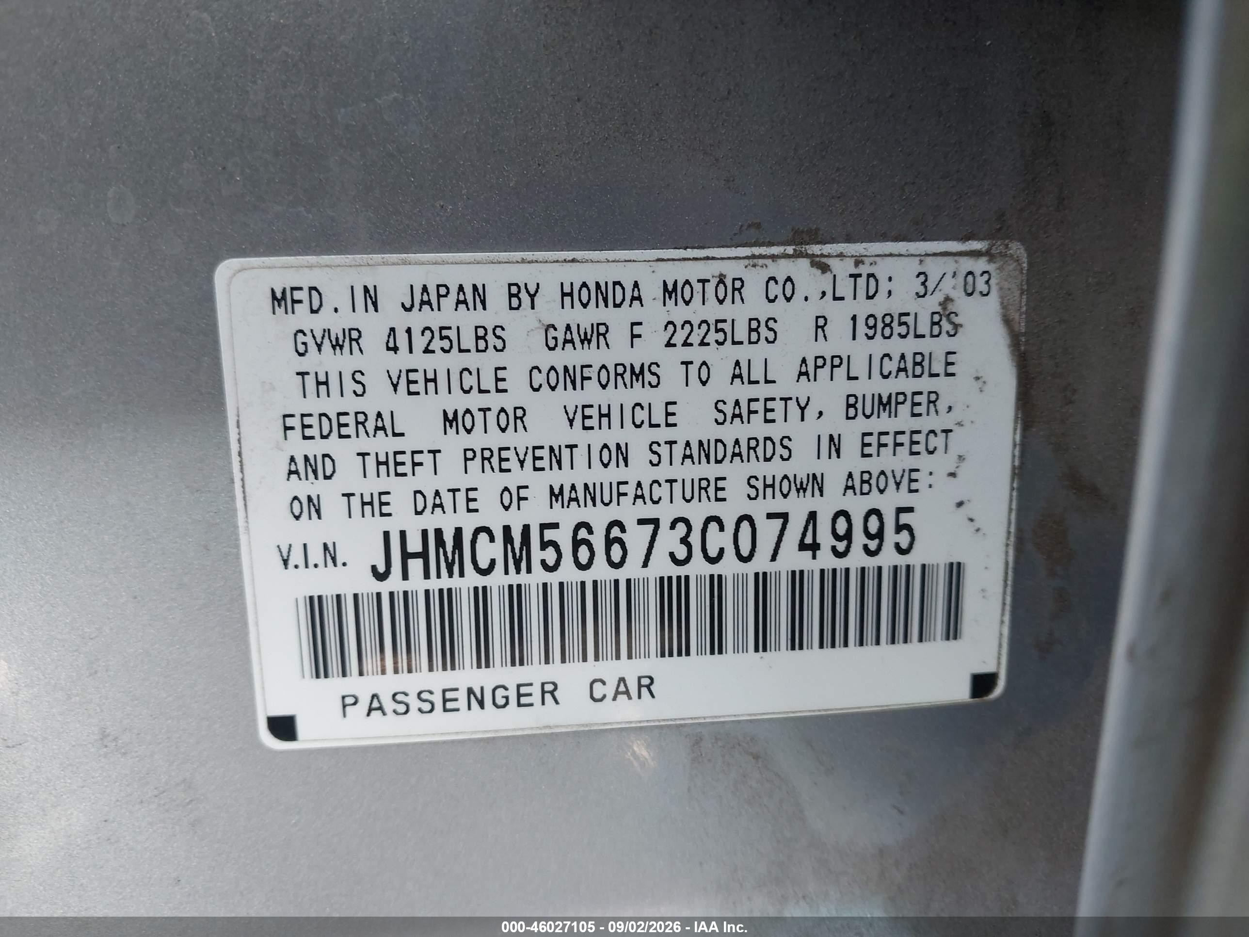 2003 Honda Accord 2.4 Ex Silver vin: JHMCM56673C074995