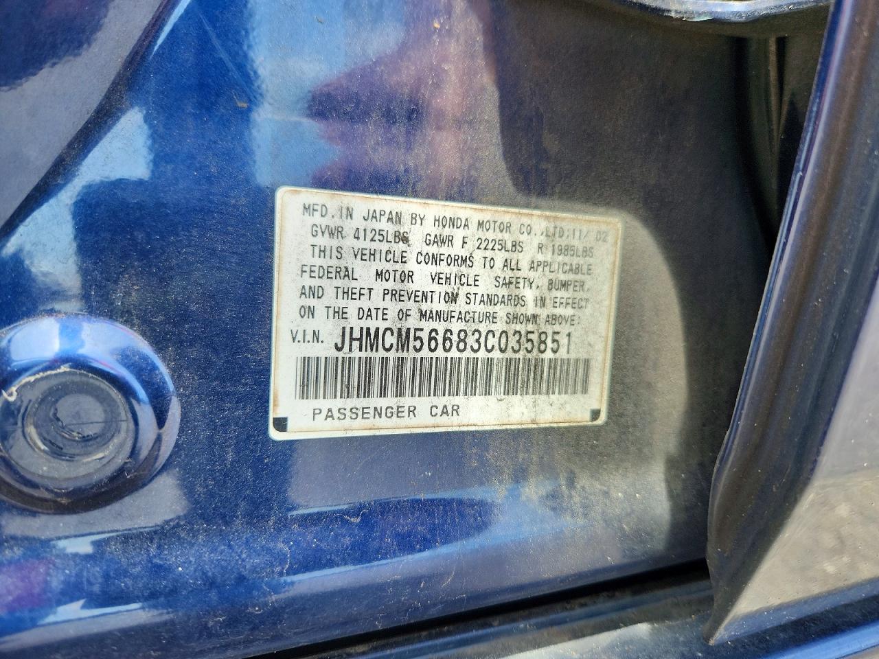 2003 Honda Accord Ex Blue vin: JHMCM56683C035851