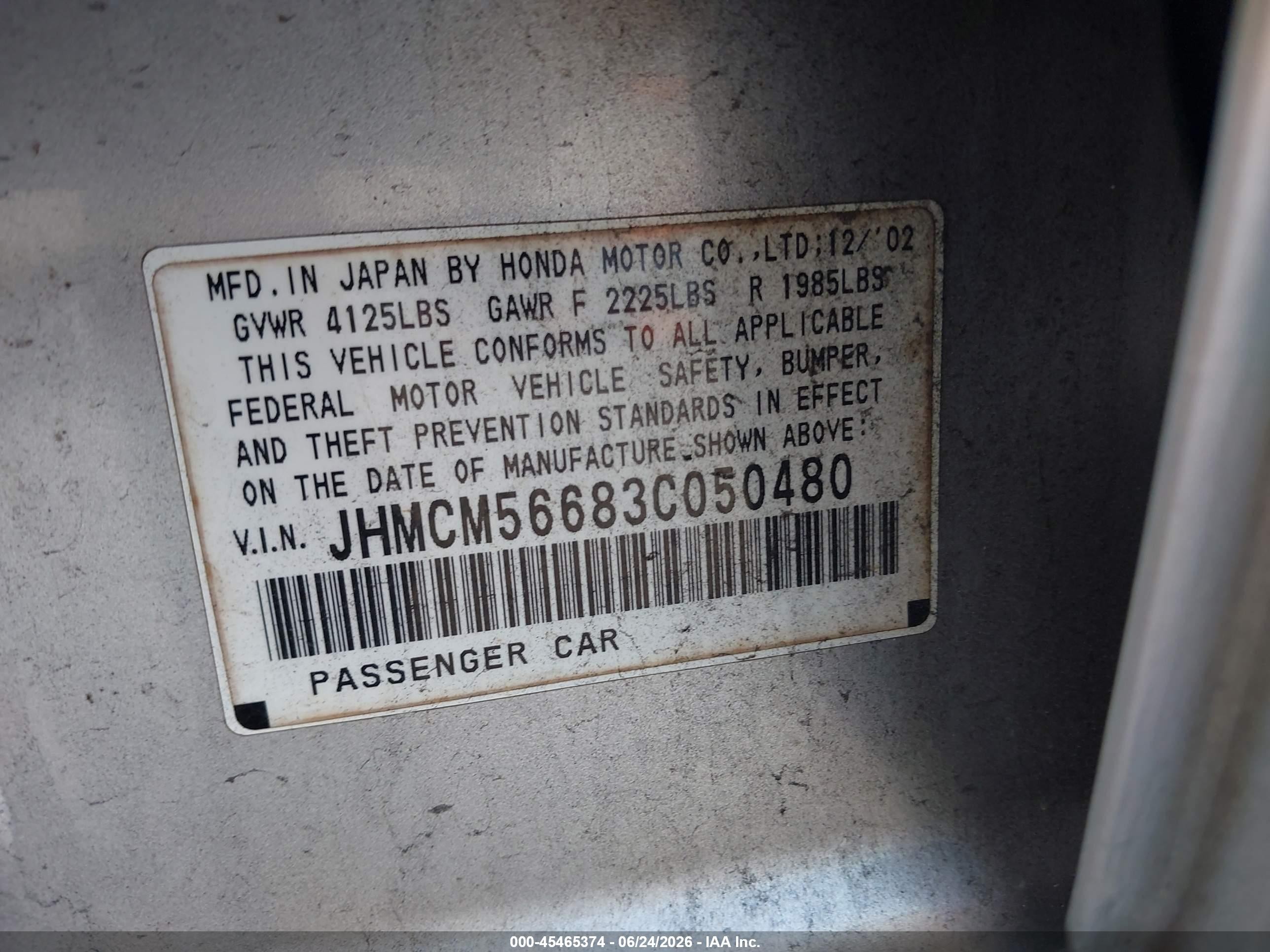 2003 Honda Accord Sdn Ex Silver vin: JHMCM56683C050480