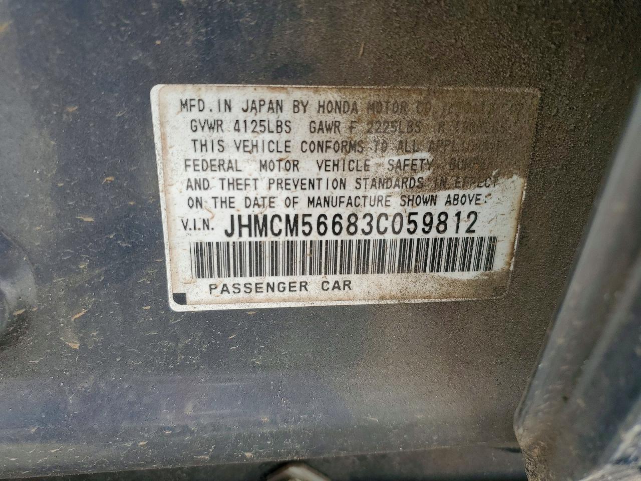 2003 Honda Accord Ex Gray vin: JHMCM56683C059812