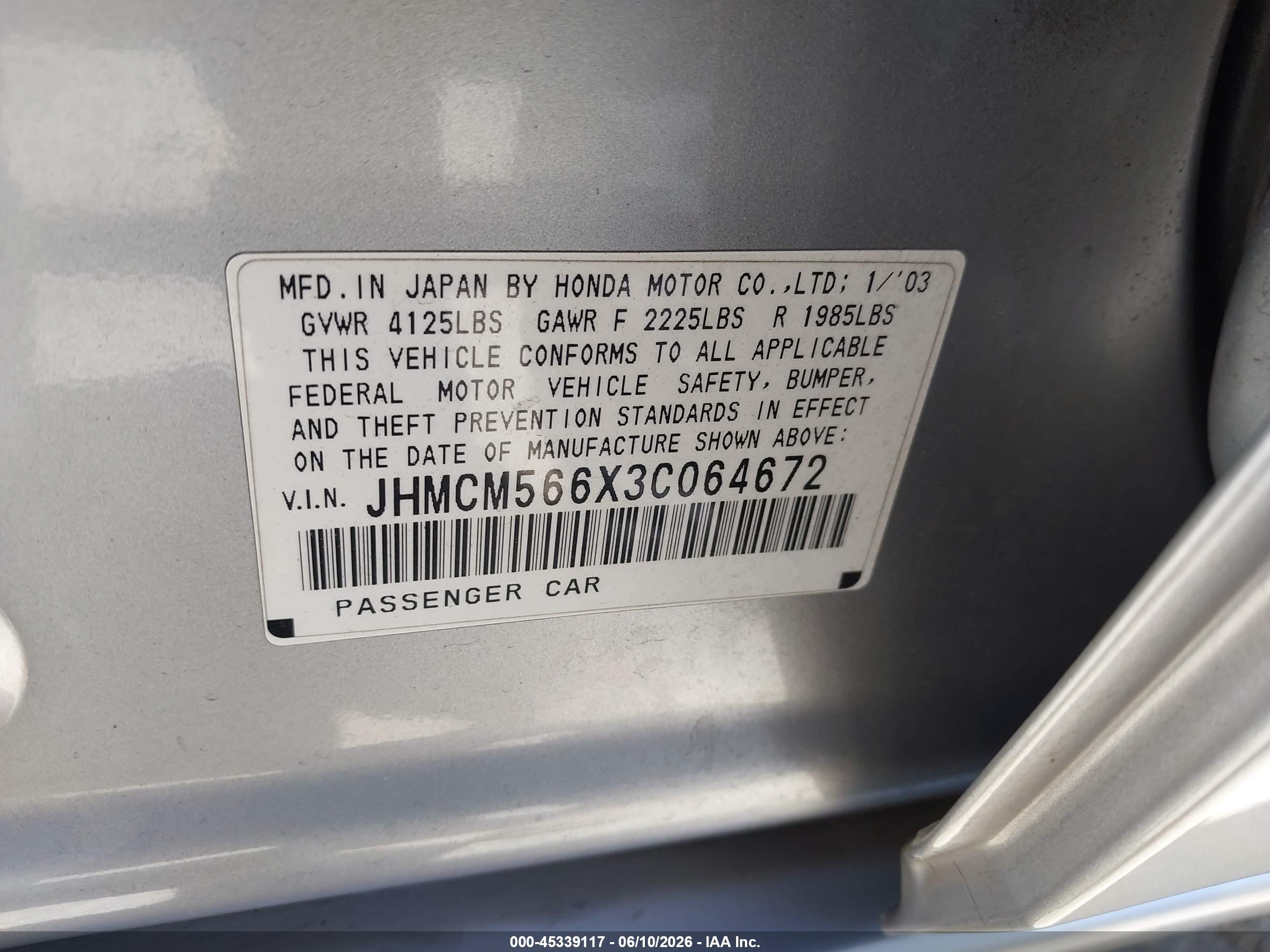 2003 Honda Accord 2.4 Ex Silver vin: JHMCM566X3C064672