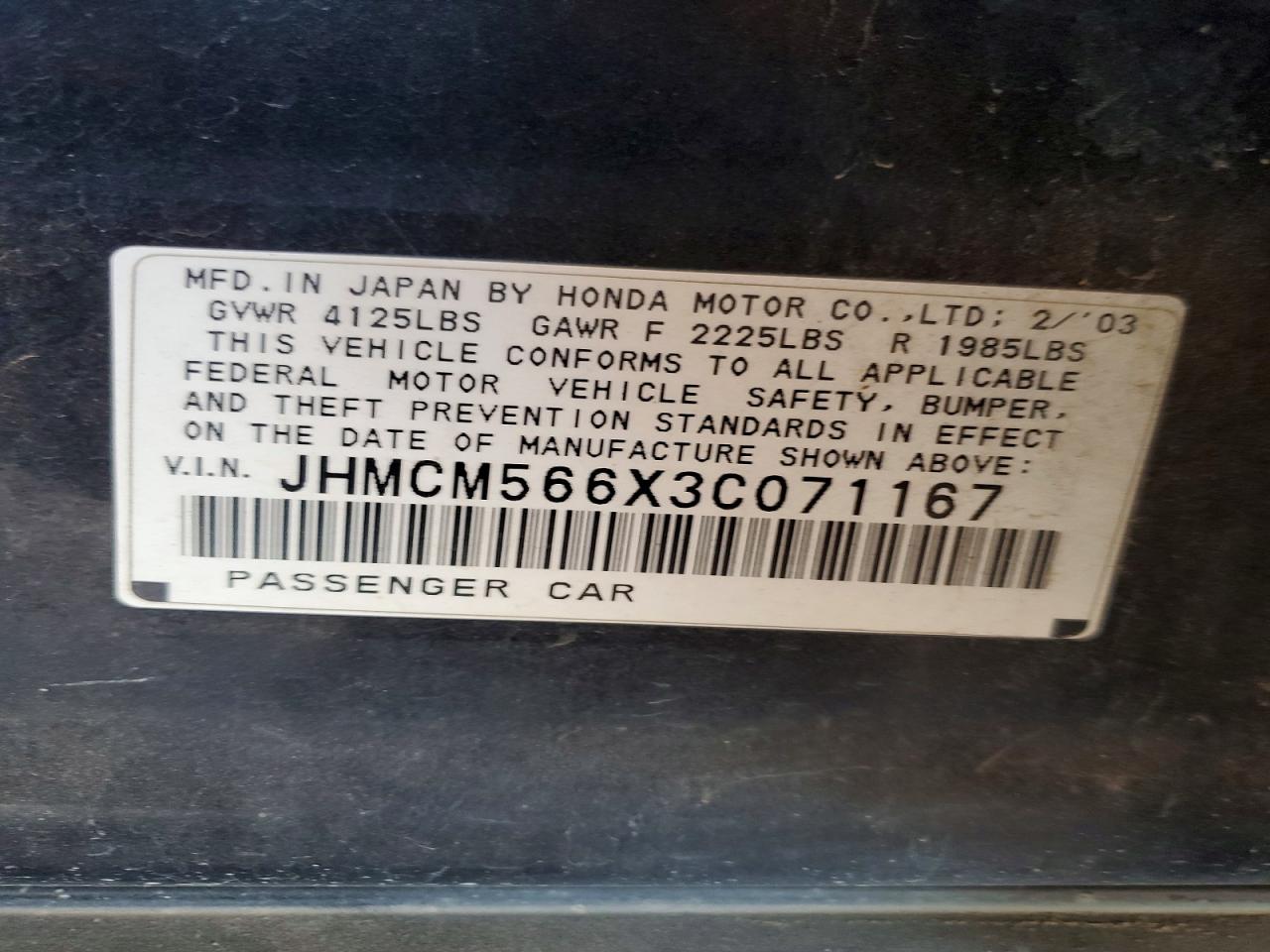2003 Honda Accord Ex Black vin: JHMCM566X3C071167