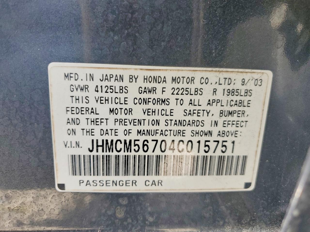 2004 Honda Accord Ex Gray vin: JHMCM56704C015751