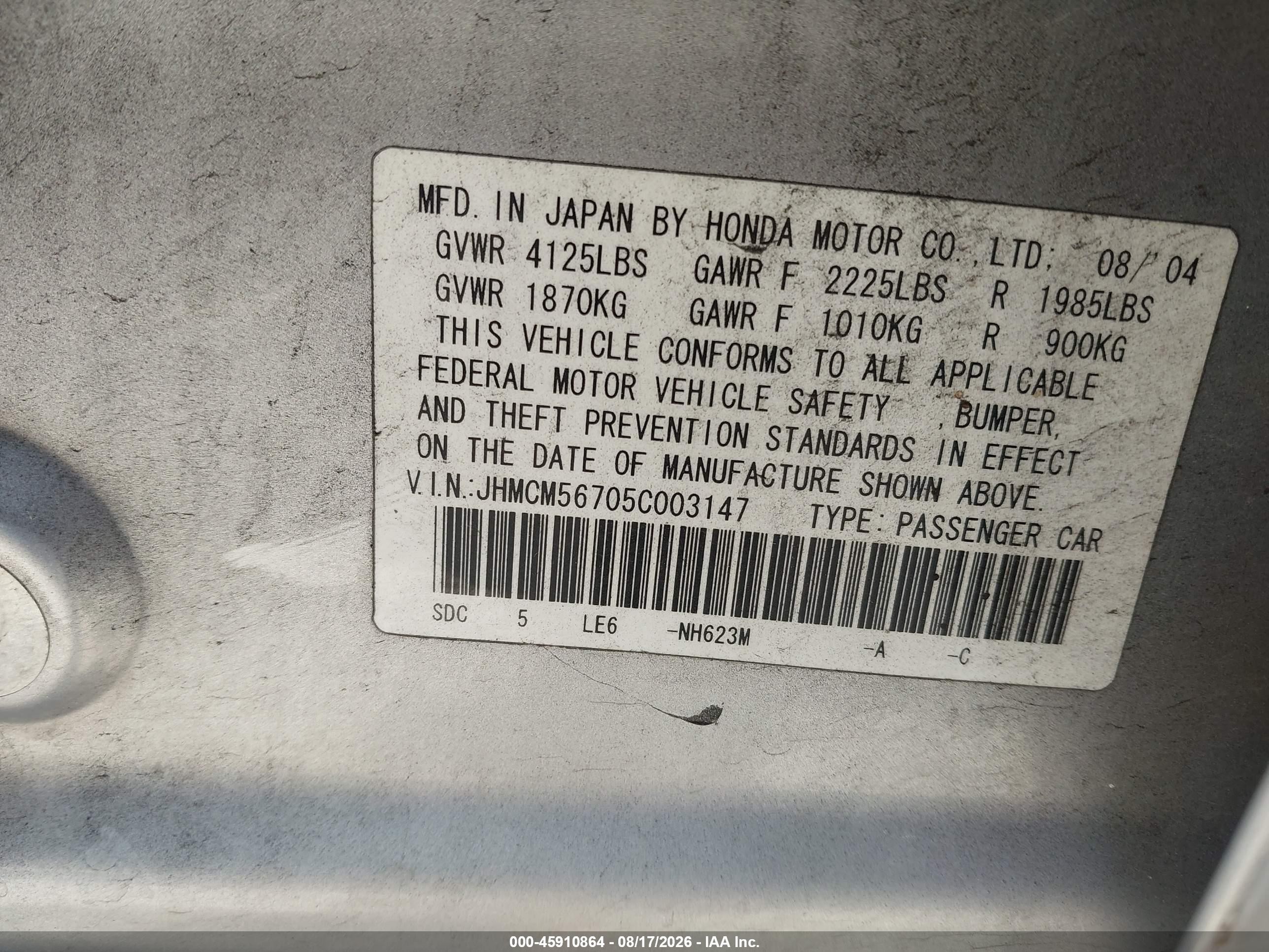 2005 Honda Accord 2.4 Ex Silver vin: JHMCM56705C003147