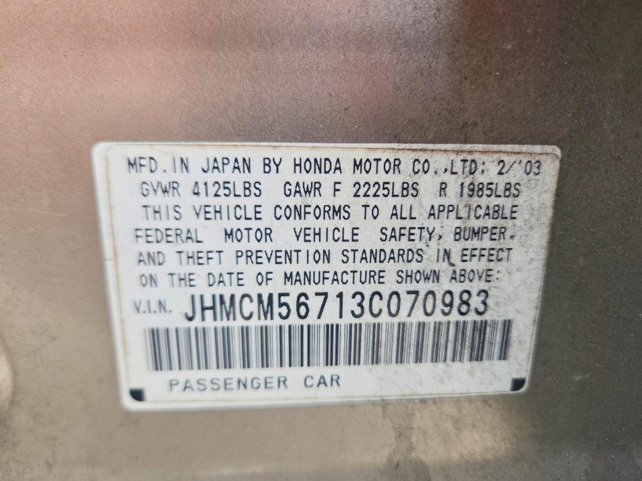 2003 Honda Accord Ex Beige vin: JHMCM56713C070983
