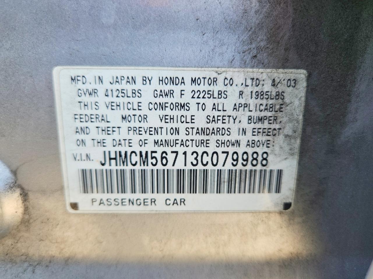 2003 Honda Accord Ex Silver vin: JHMCM56713C079988