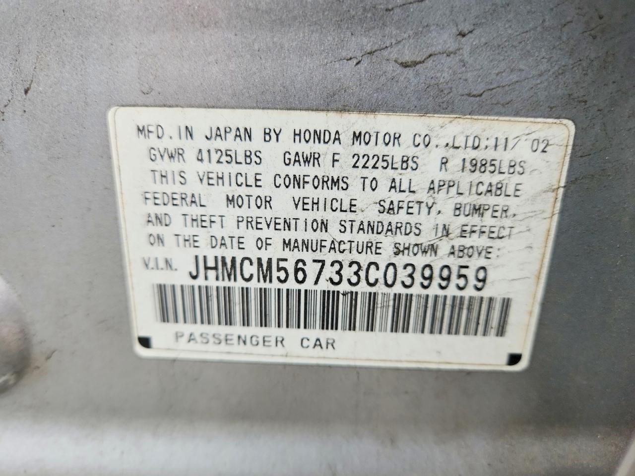 2003 Honda Accord Ex Silver vin: JHMCM56733C039959