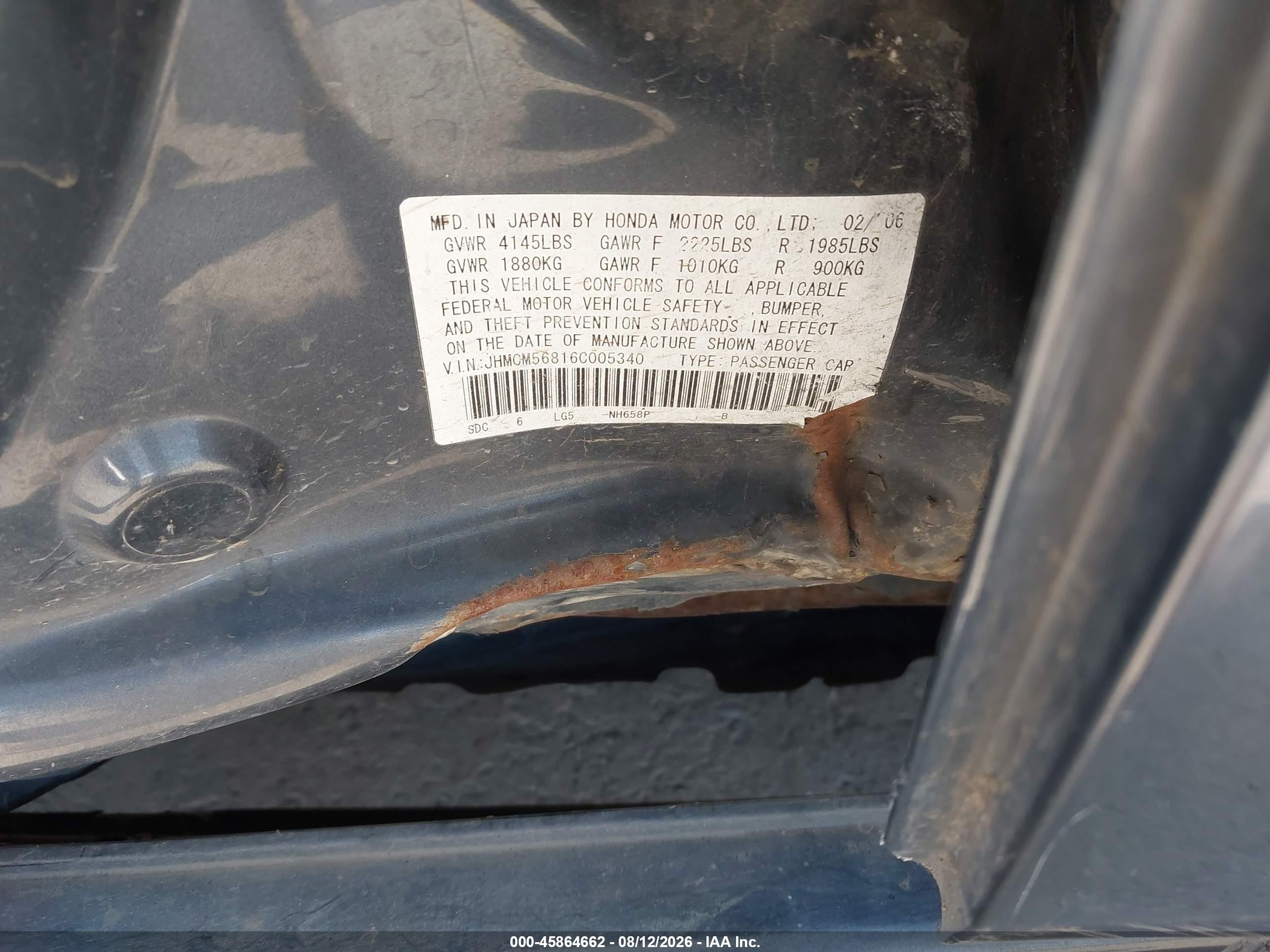 2006 Honda Accord 2.4 Ex Gray vin: JHMCM56816C005340