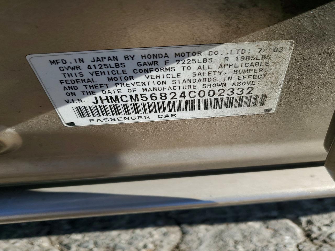2004 Honda Accord Ex Gold vin: JHMCM56824C002332