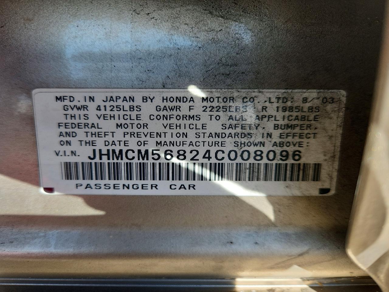 2004 Honda Accord Ex Gold vin: JHMCM56824C008096