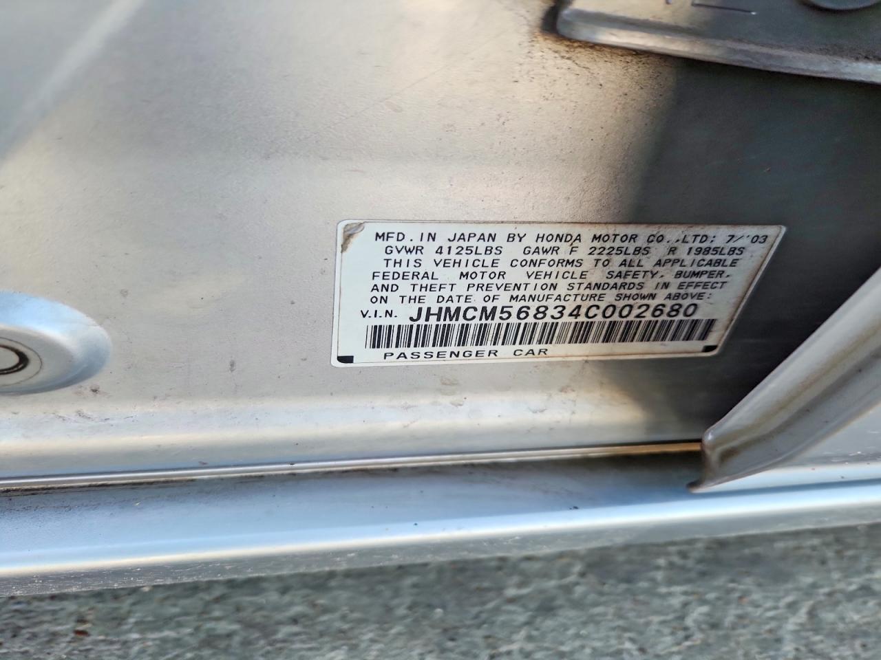 2004 Honda Accord Ex Silver vin: JHMCM56834C002680