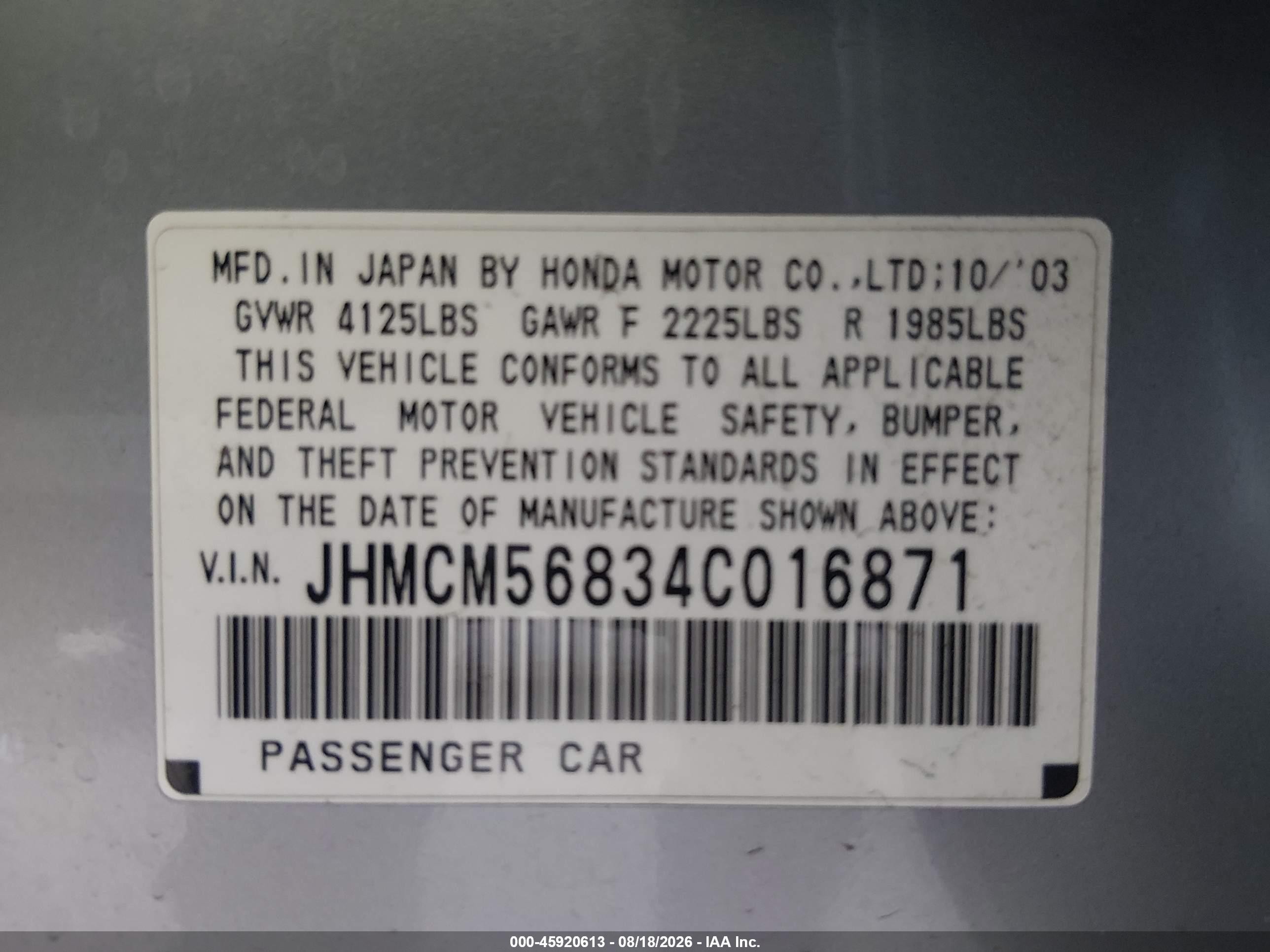 2004 Honda Accord 2.4 Ex Silver vin: JHMCM56834C016871