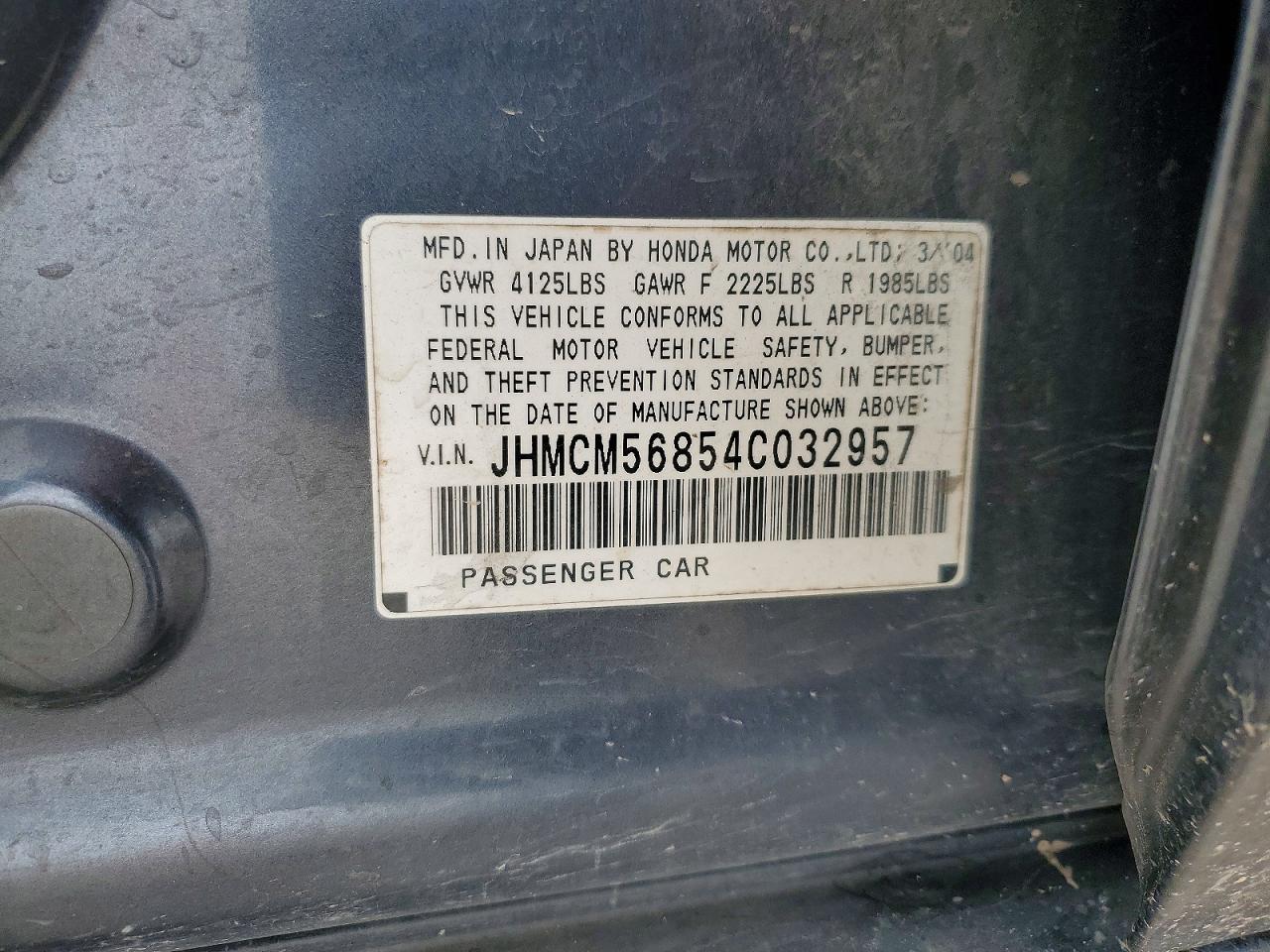 2004 Honda Accord Ex Blue vin: JHMCM56854C032957