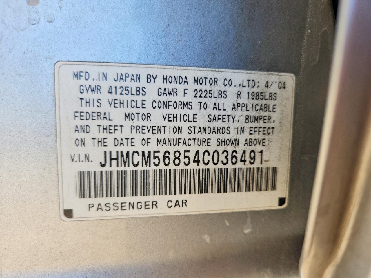 2004 Honda Accord Ex Silver vin: JHMCM56854C036491