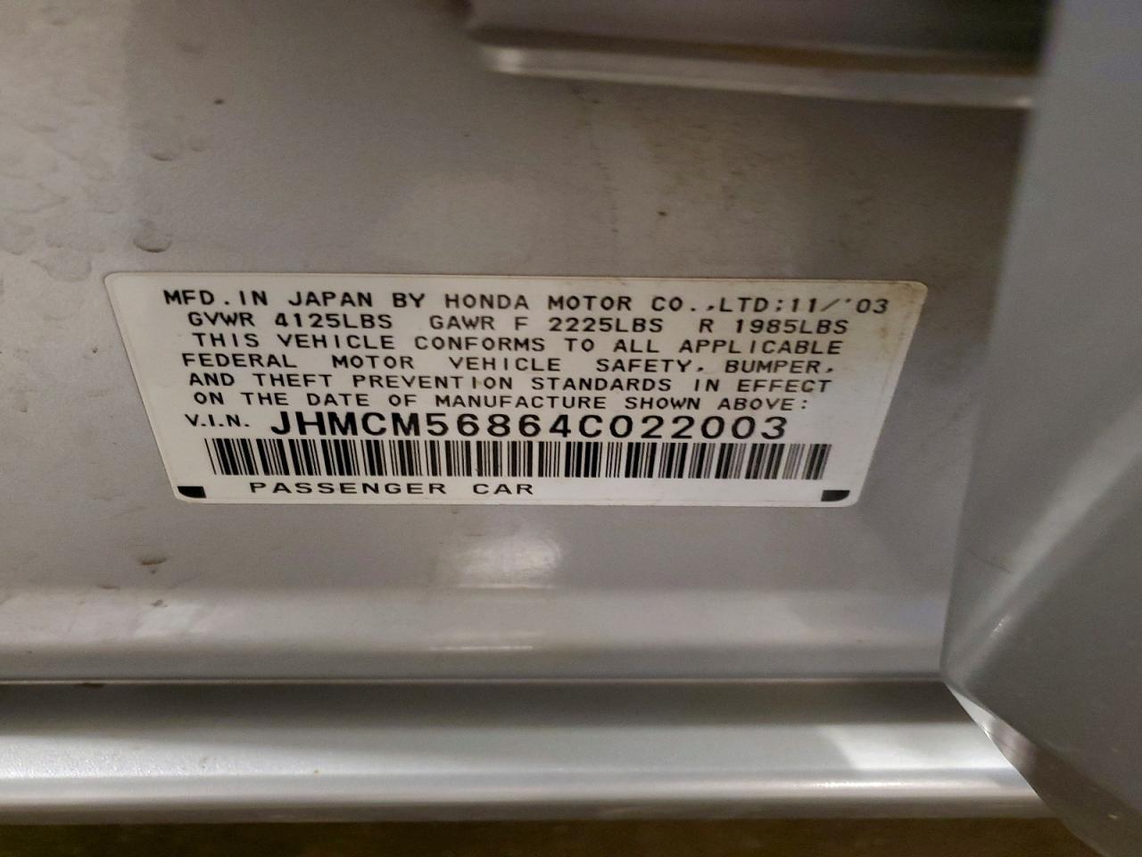 2004 Honda Accord Ex Silver vin: JHMCM56864C022003