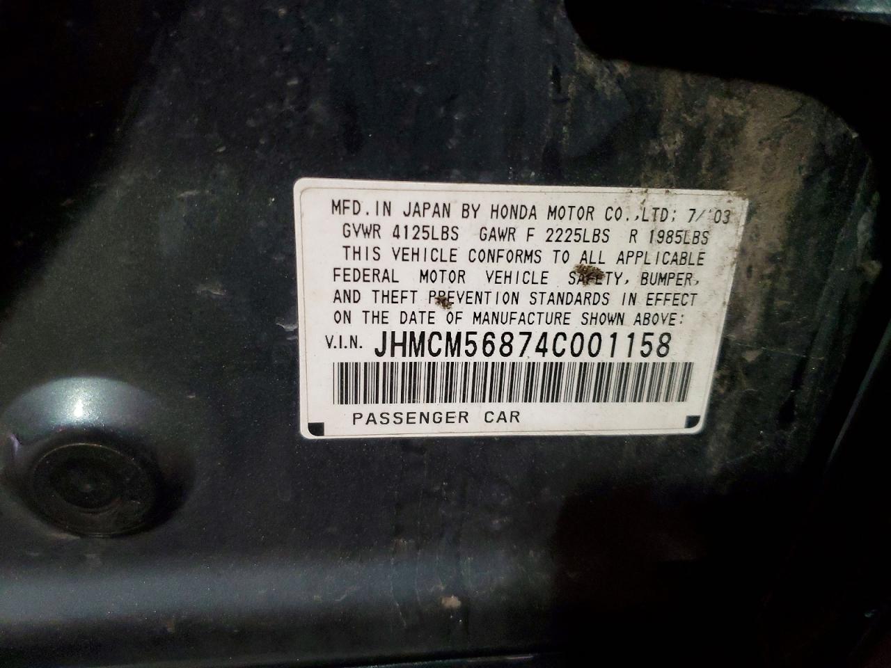2004 Honda Accord Ex Gray vin: JHMCM56874C001158