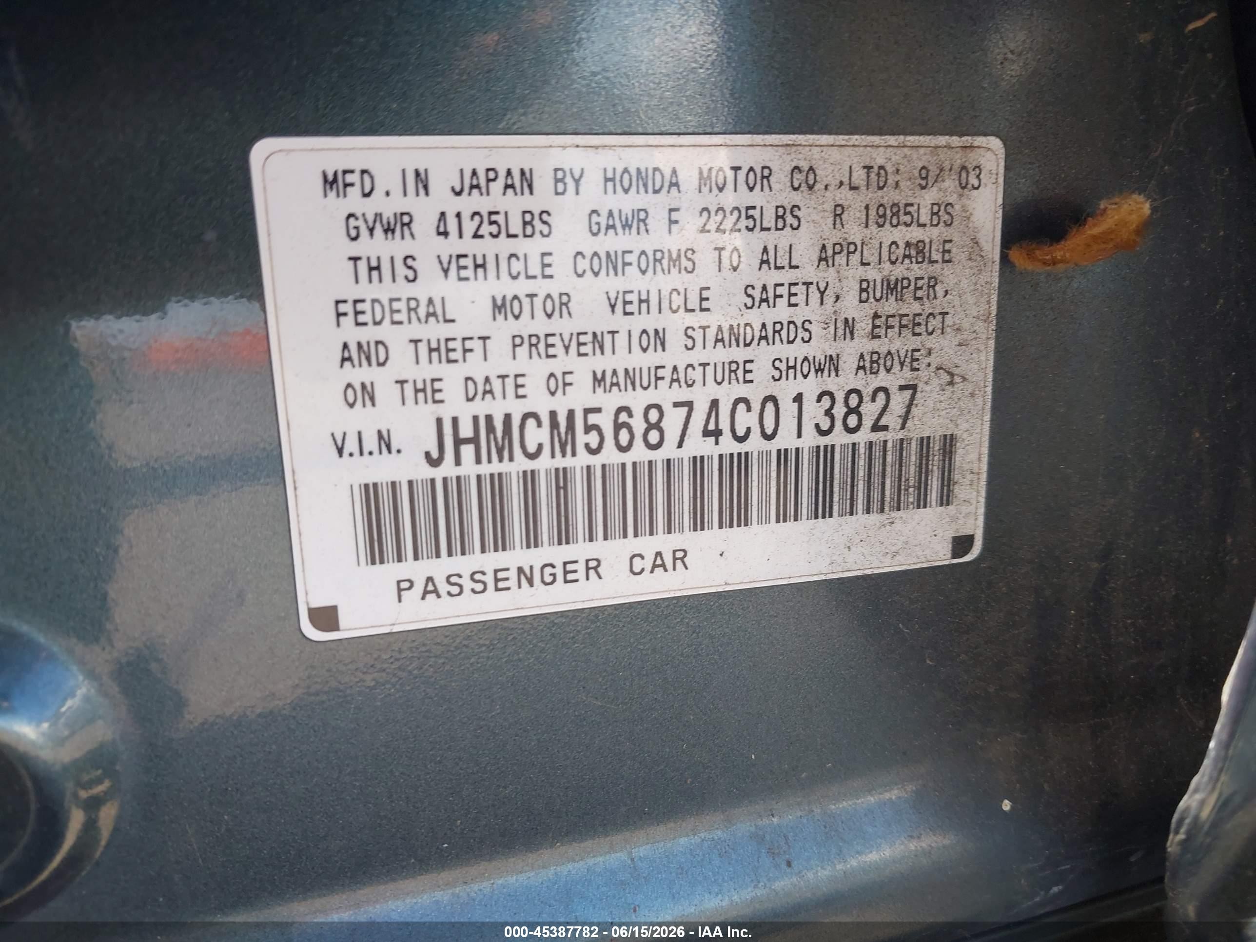 2004 Honda Accord 2.4 Ex Green vin: JHMCM56874C013827