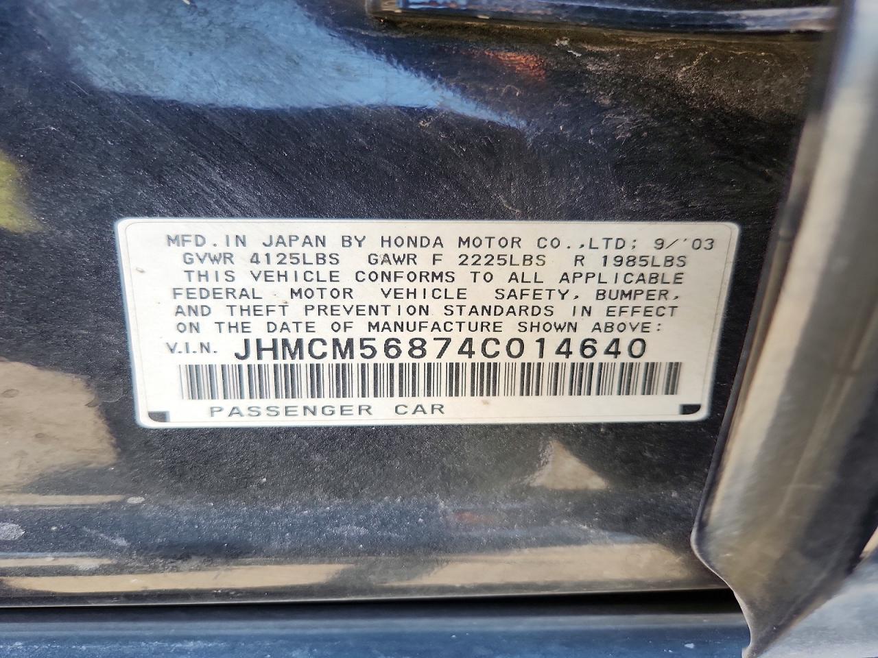 2004 Honda Accord Ex Black vin: JHMCM56874C014640