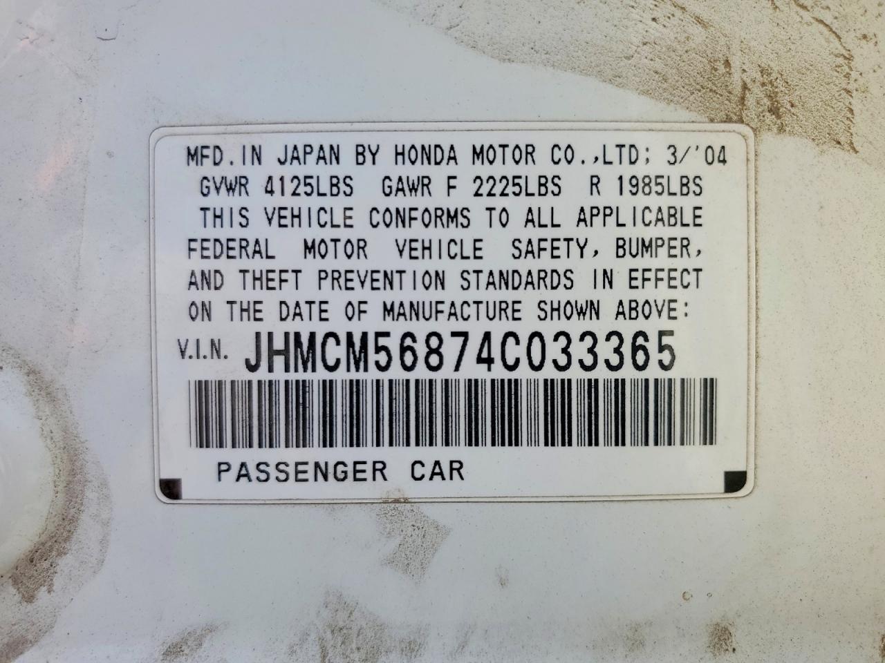2004 Honda Accord Ex White vin: JHMCM56874C033365