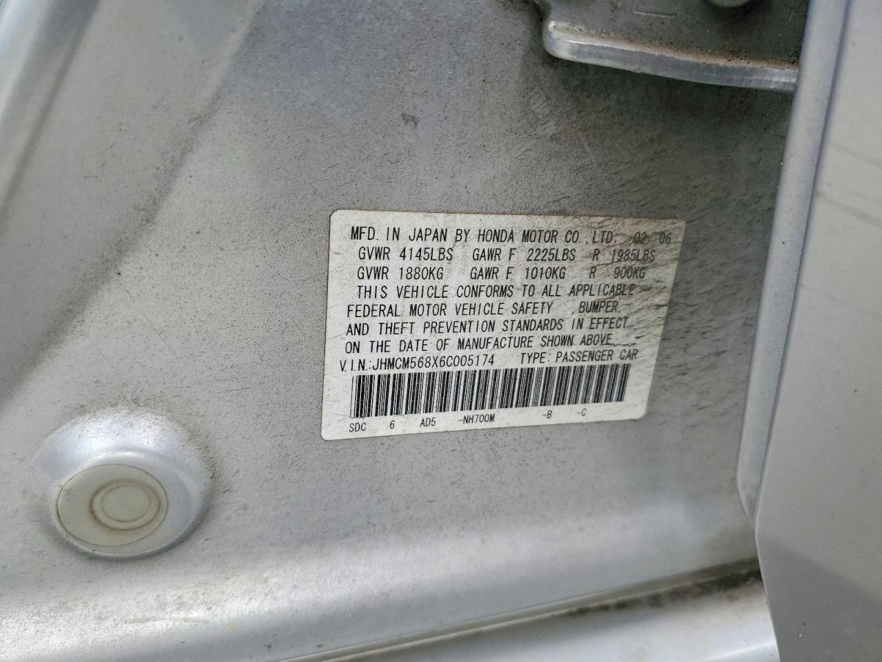 2006 Honda Accord Ex Silver vin: JHMCM568X6C005174
