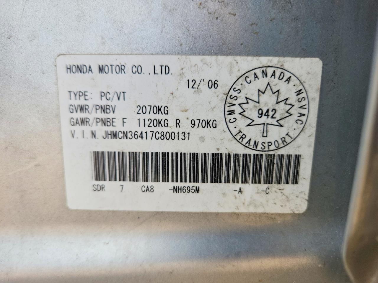 2007 Honda Accord Hybrid Silver vin: JHMCN36417C800131