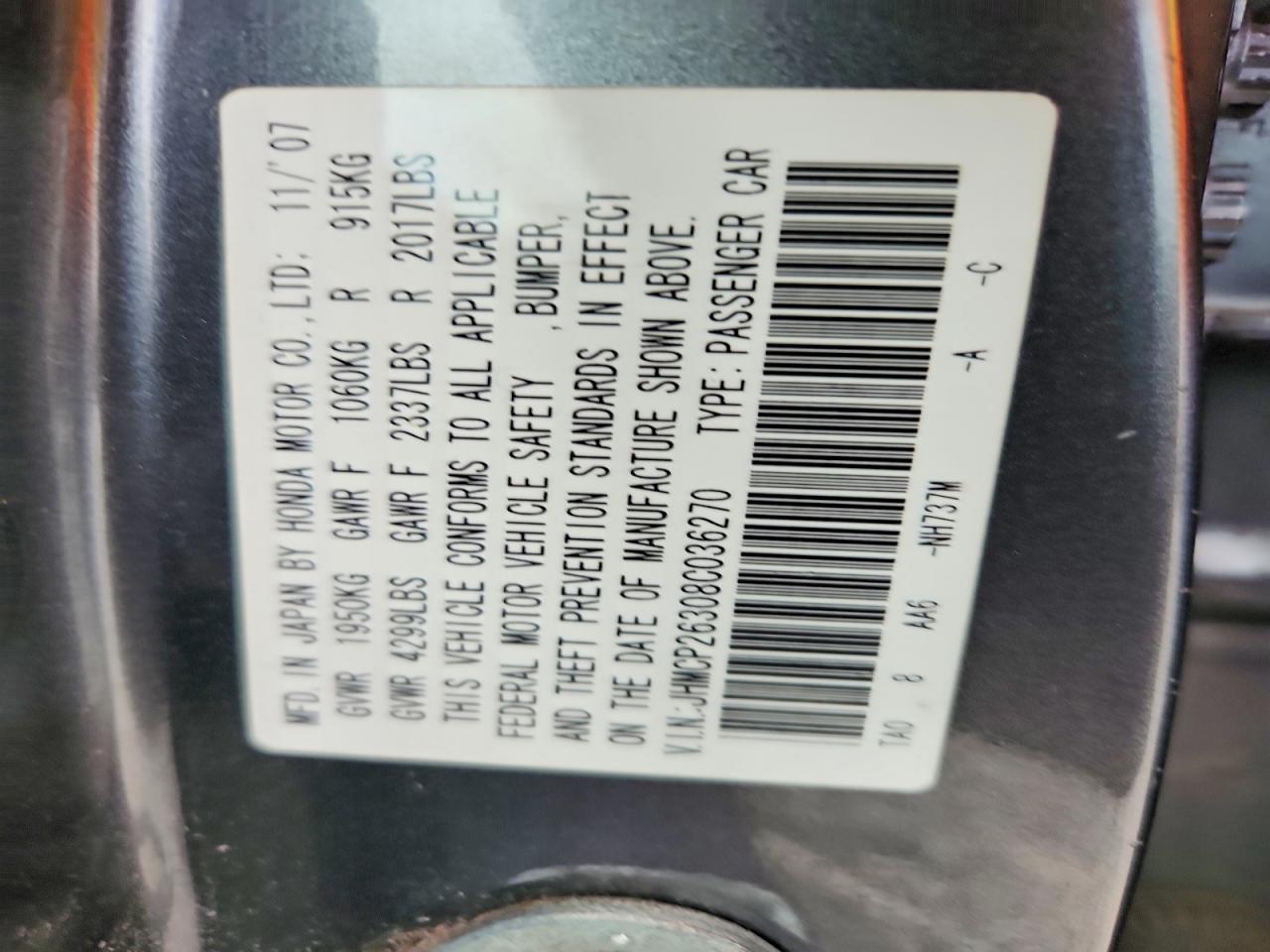 2008 Honda Accord Lx Gray vin: JHMCP26308C036270