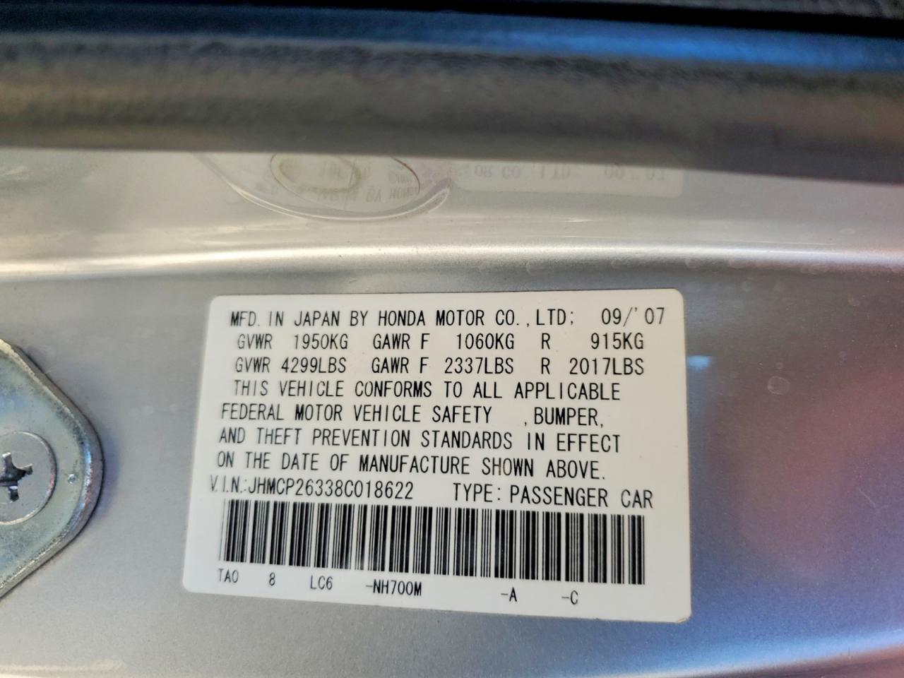 2008 Honda Accord Lx Silver vin: JHMCP26338C018622