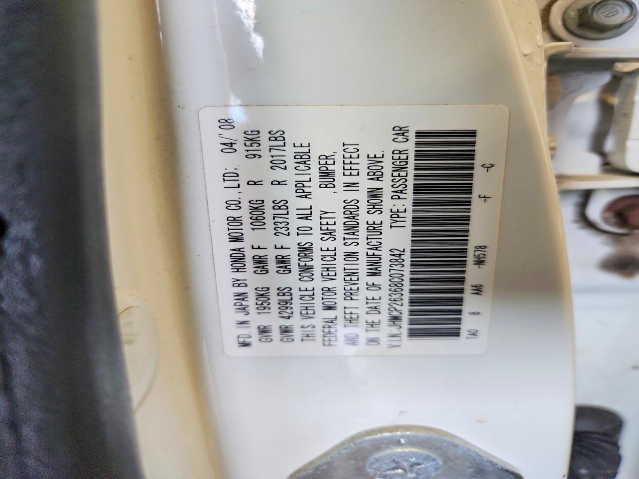 2008 Honda Accord Lx Белый vin: JHMCP26368C073842