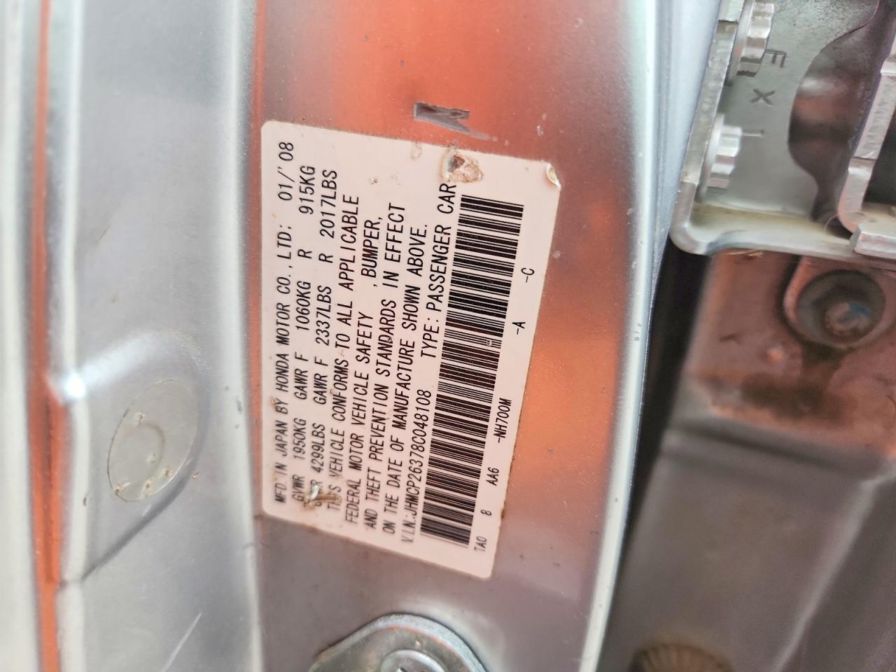 2008 Honda Accord Lx Silver vin: JHMCP26378C048108