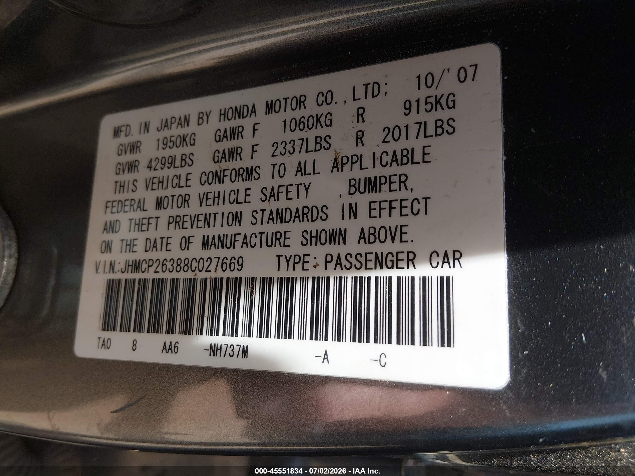 2008 Honda Accord 2.4 Lx Gray vin: JHMCP26388C027669